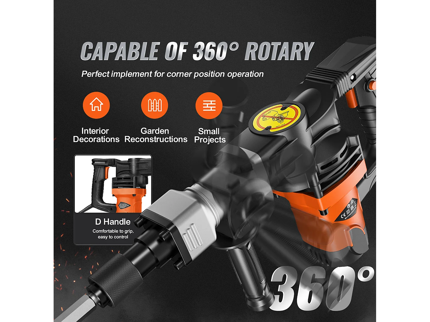 Marteau Piqueur de Démolition SucceBuy Marteau Piqueur de Démolition 1400W Brise Béton Électrique 2 Burins