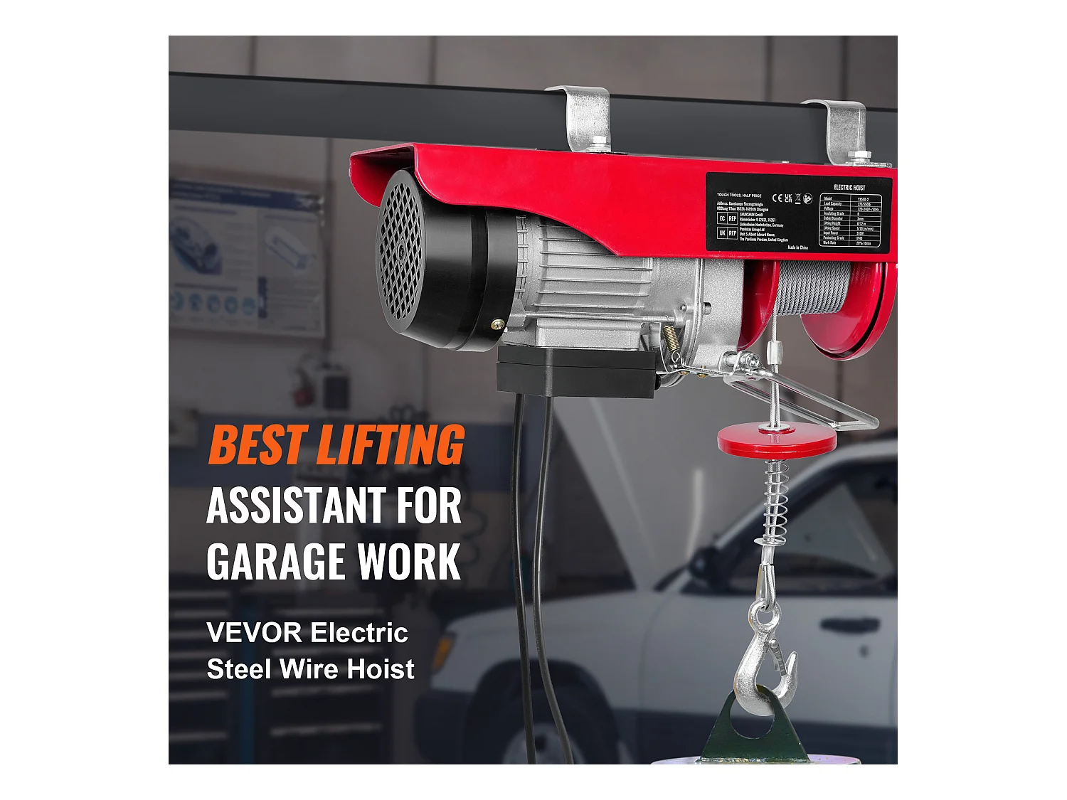 Treuil Électrique 249 kg SucceBuy, Treuil à Câble Électrique, avec Télécommande Filaire, 510 W 220 V, pour Garages, Entrepôts et Usines