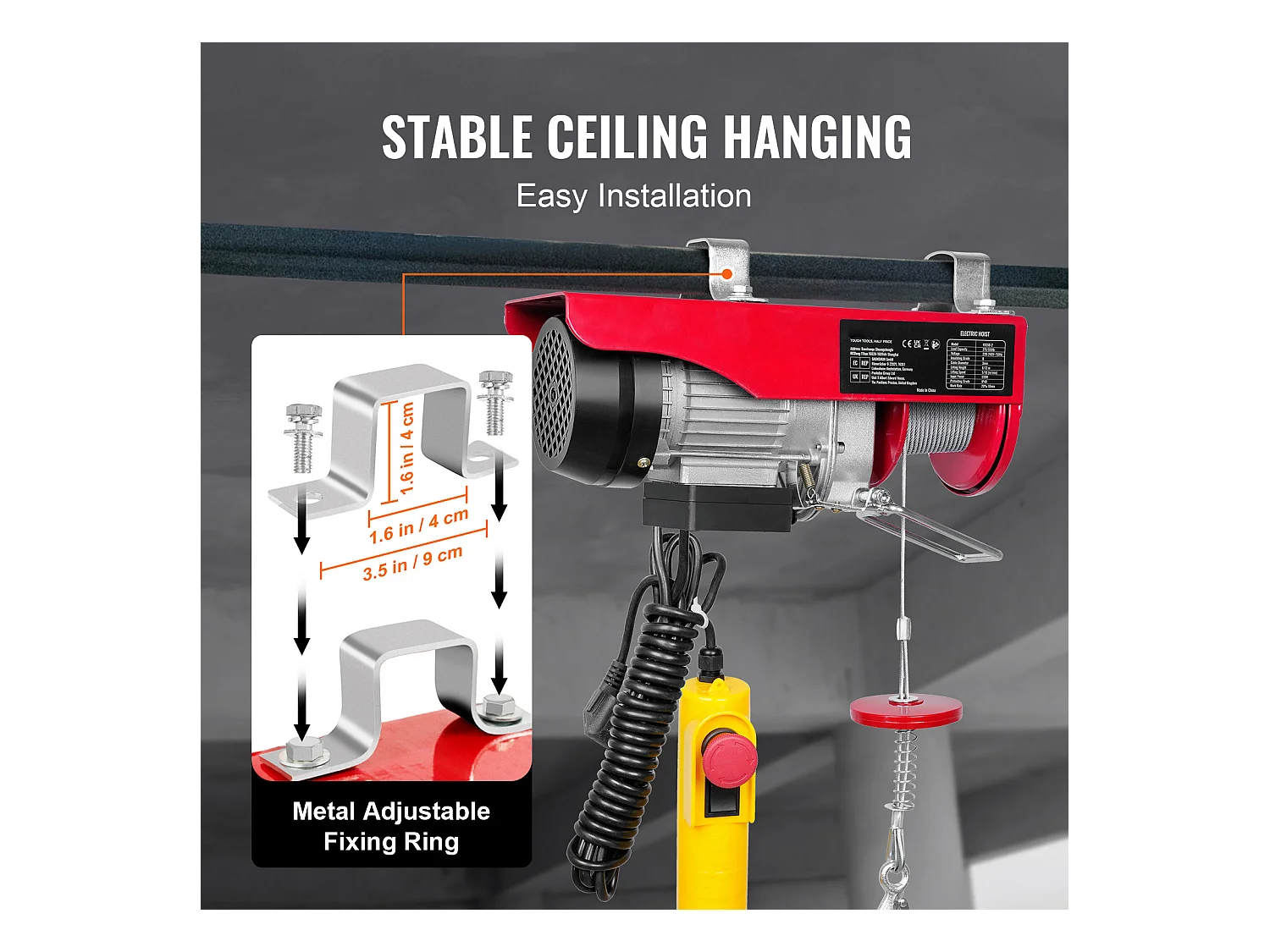 Treuil Électrique 249 kg SucceBuy, Treuil à Câble Électrique, avec Télécommande Filaire, 510 W 220 V, pour Garages, Entrepôts et Usines