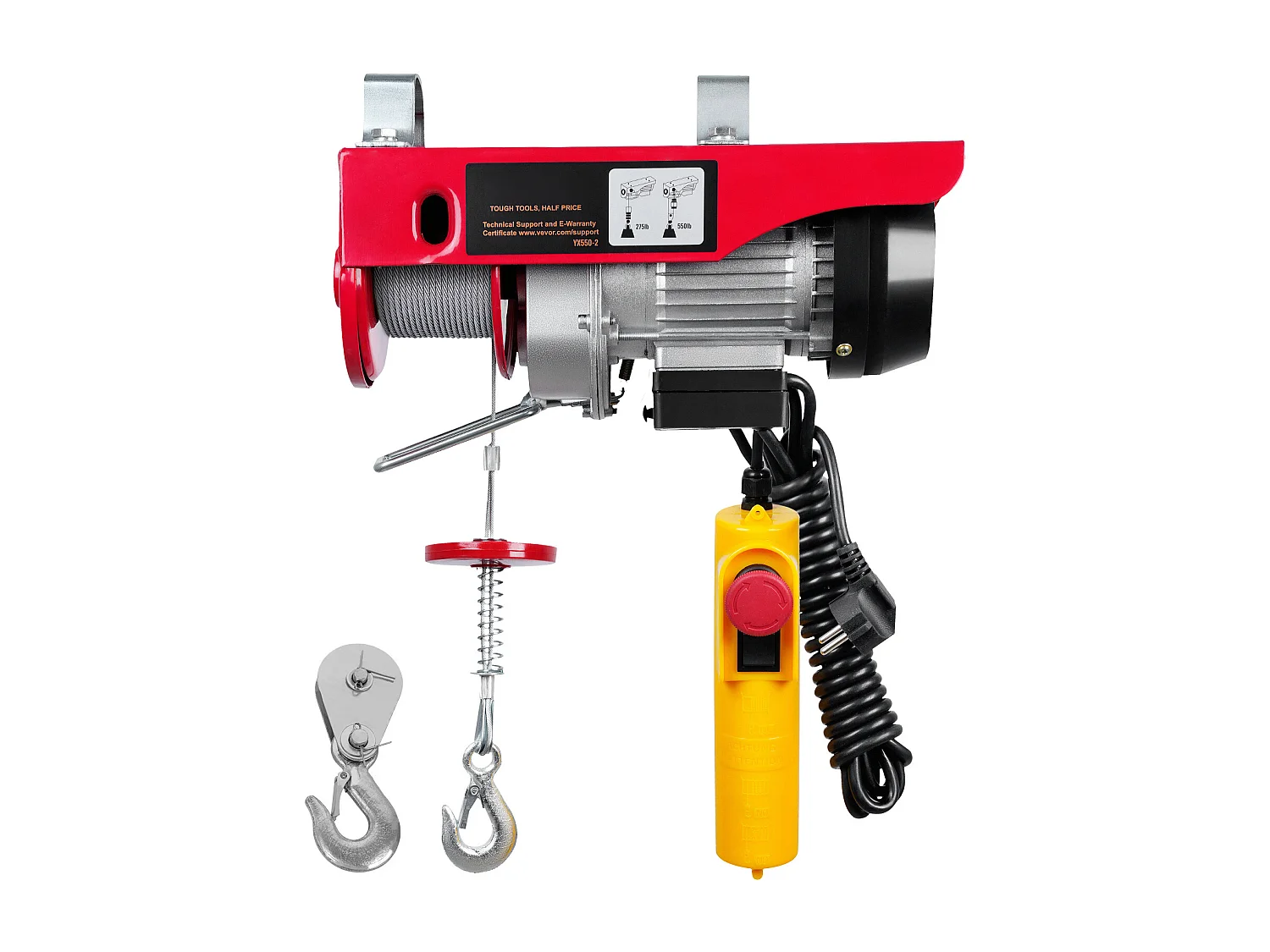 Treuil Électrique 249 kg SucceBuy, Treuil à Câble Électrique, avec Télécommande Filaire, 510 W 220 V, pour Garages, Entrepôts et Usines