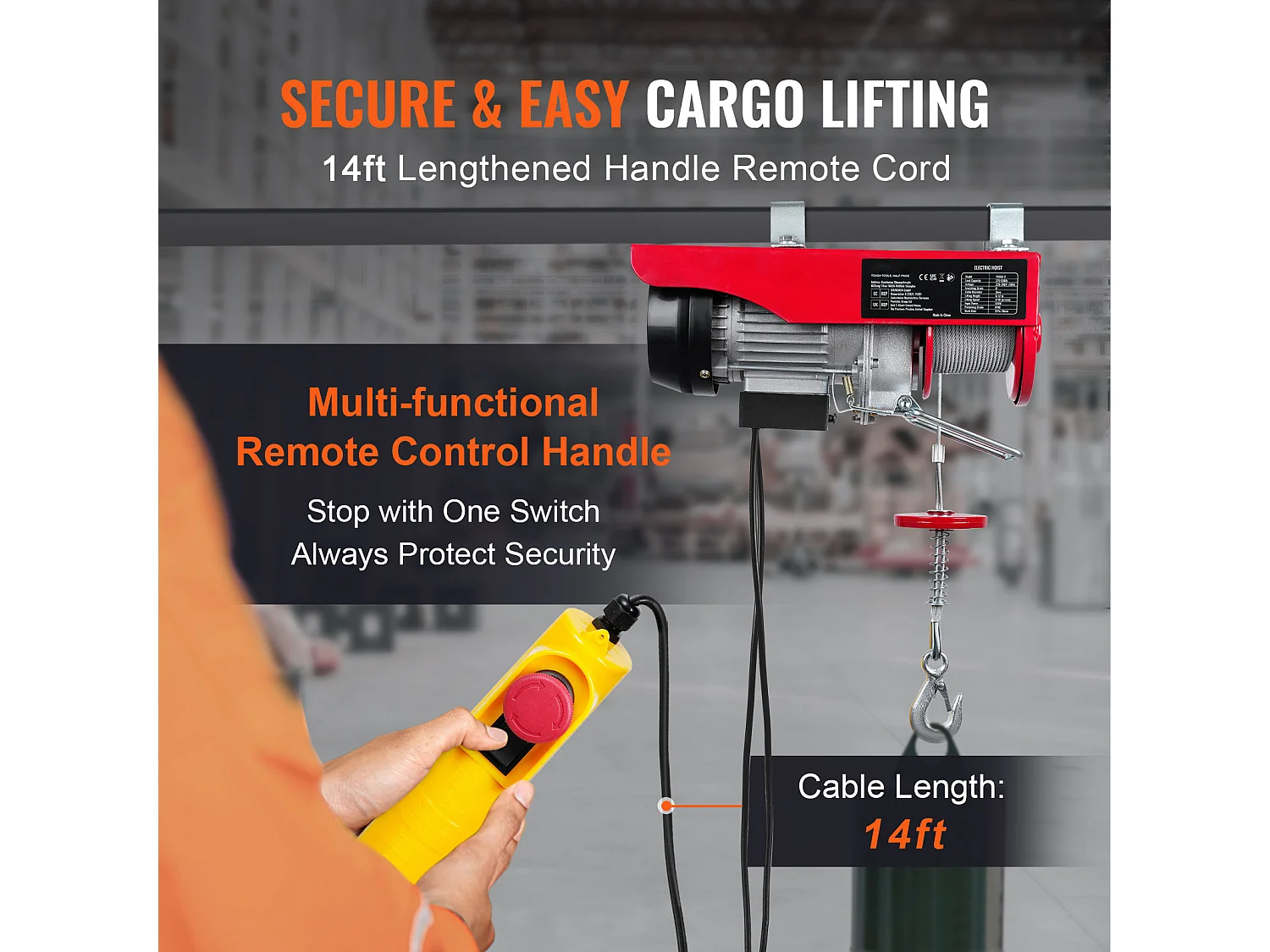 Treuil Électrique 249 kg SucceBuy, Treuil à Câble Électrique, avec Télécommande Filaire, 510 W 220 V, pour Garages, Entrepôts et Usines