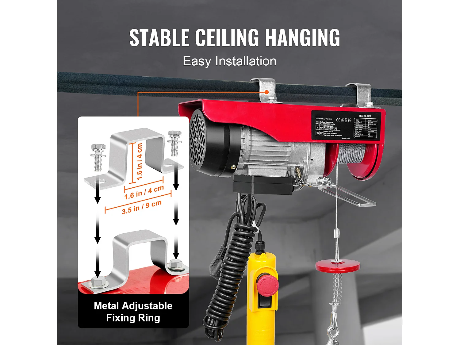 Treuil Électrique 249 kg SucceBuy, Treuil à Câble Électrique, avec Télécommande Filaire, 510 W 220 V, pour Garages, Entrepôts et Usines