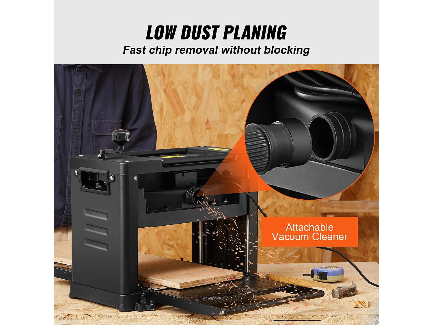 Raboteuse D'épaisseur SucceBuy de 13 Pouces, 1800 W, 15 A, Deux Lames pour le Travail du Bois