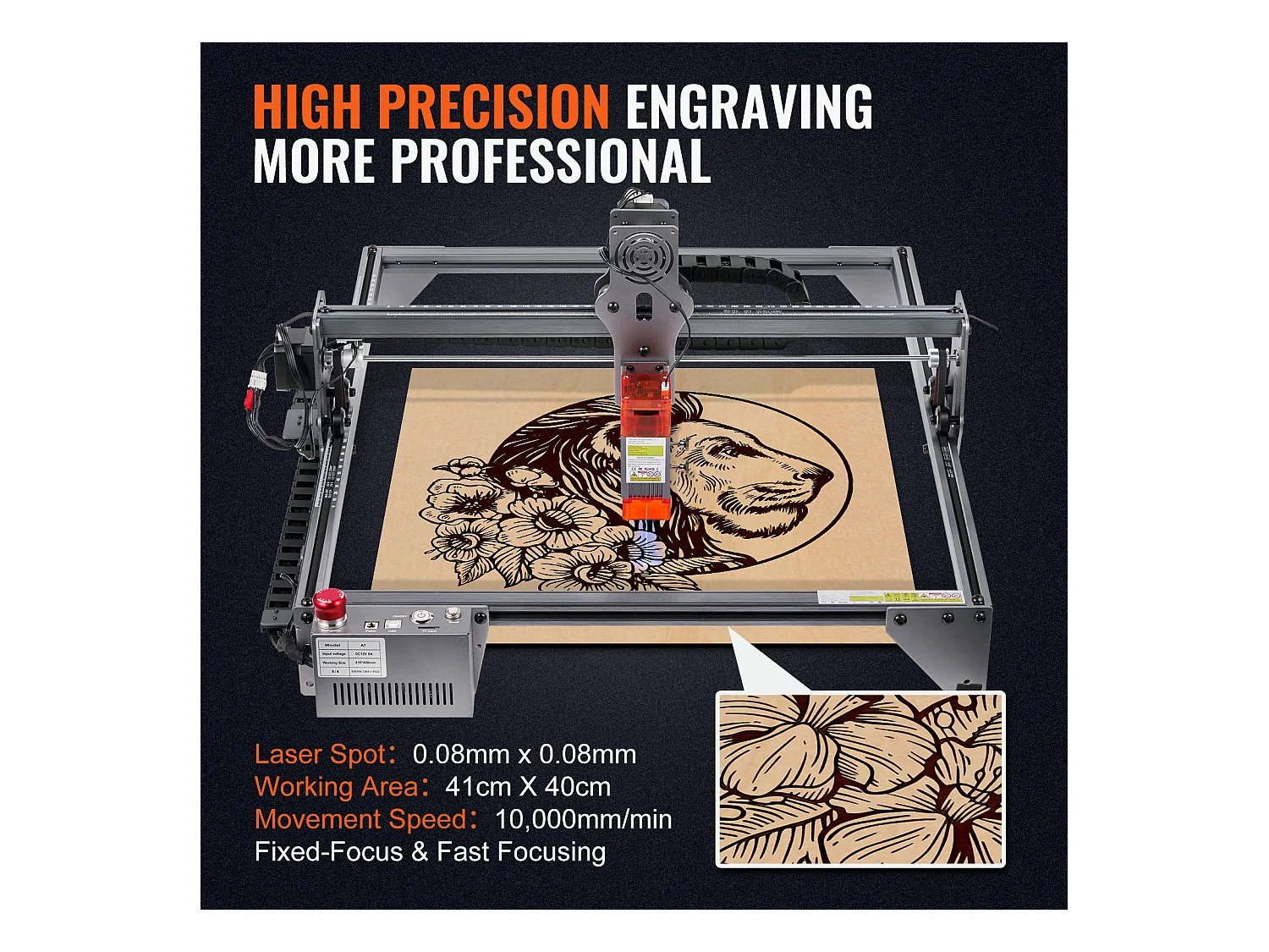 Máquina de Grabado Láser SucceBuy, Grabador Láser de Gran Potencia 5 W con Punto Comprimido y Protección Ocular, para la Madera y Ciertos Metales