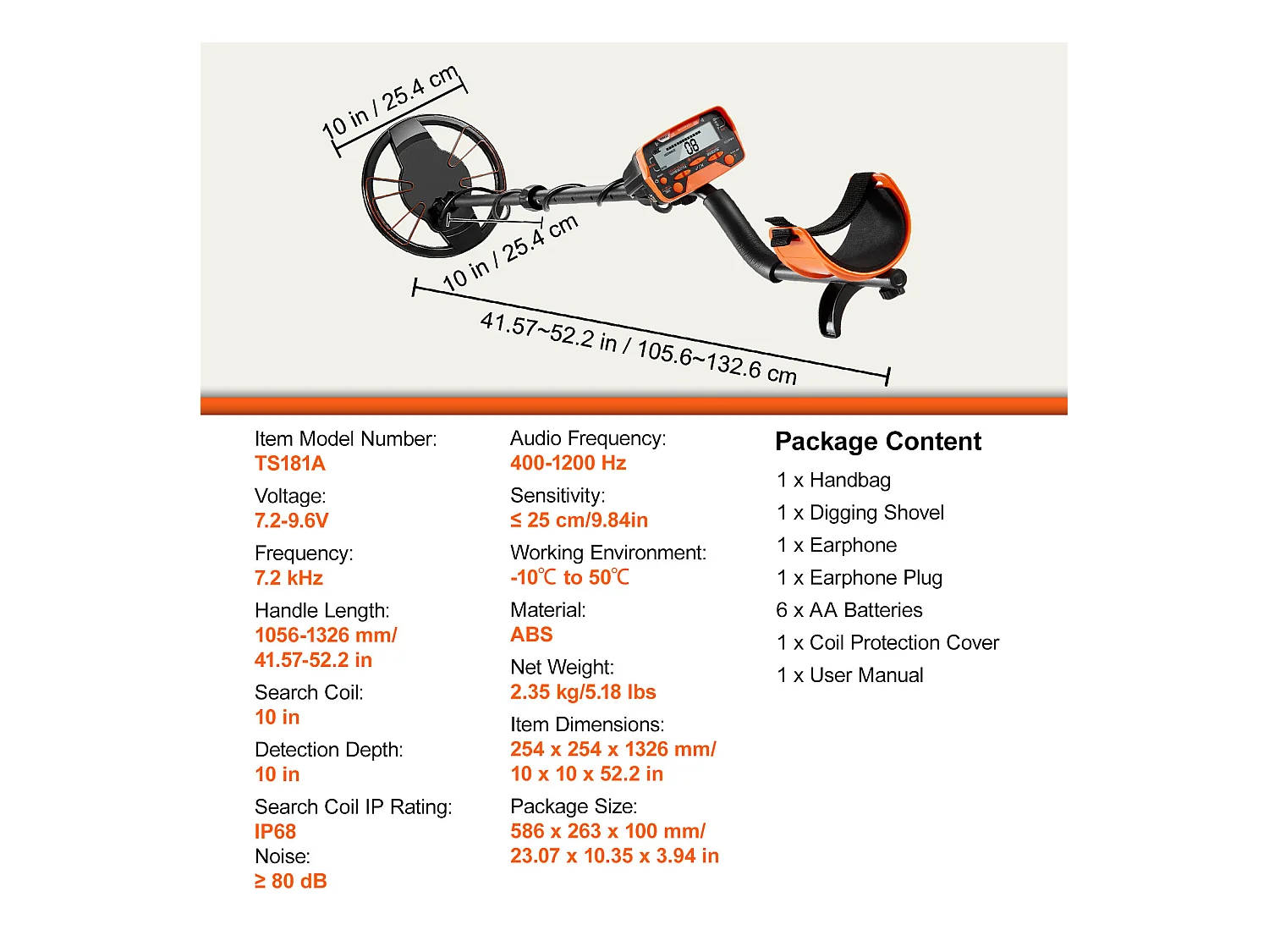 Détecteur de Métaux SucceBuy, 10 » IP68 Waterproof, Détecteur d'Or Professionnel pour Adultes, Noir