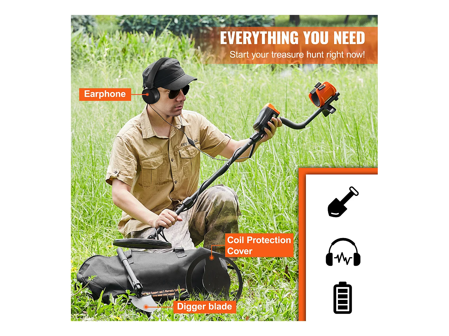 Détecteur de Métaux SucceBuy, 10 » IP68 Waterproof, Détecteur d'Or Professionnel pour Adultes, Noir