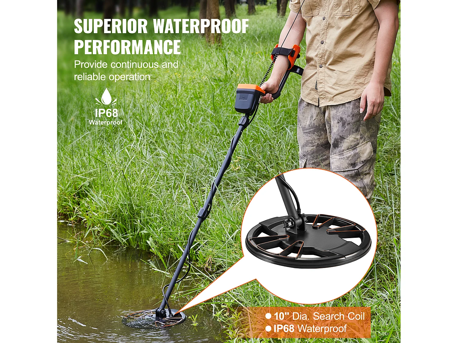 Détecteur de Métaux SucceBuy, 10 » IP68 Waterproof, Détecteur d'Or Professionnel pour Adultes, Noir