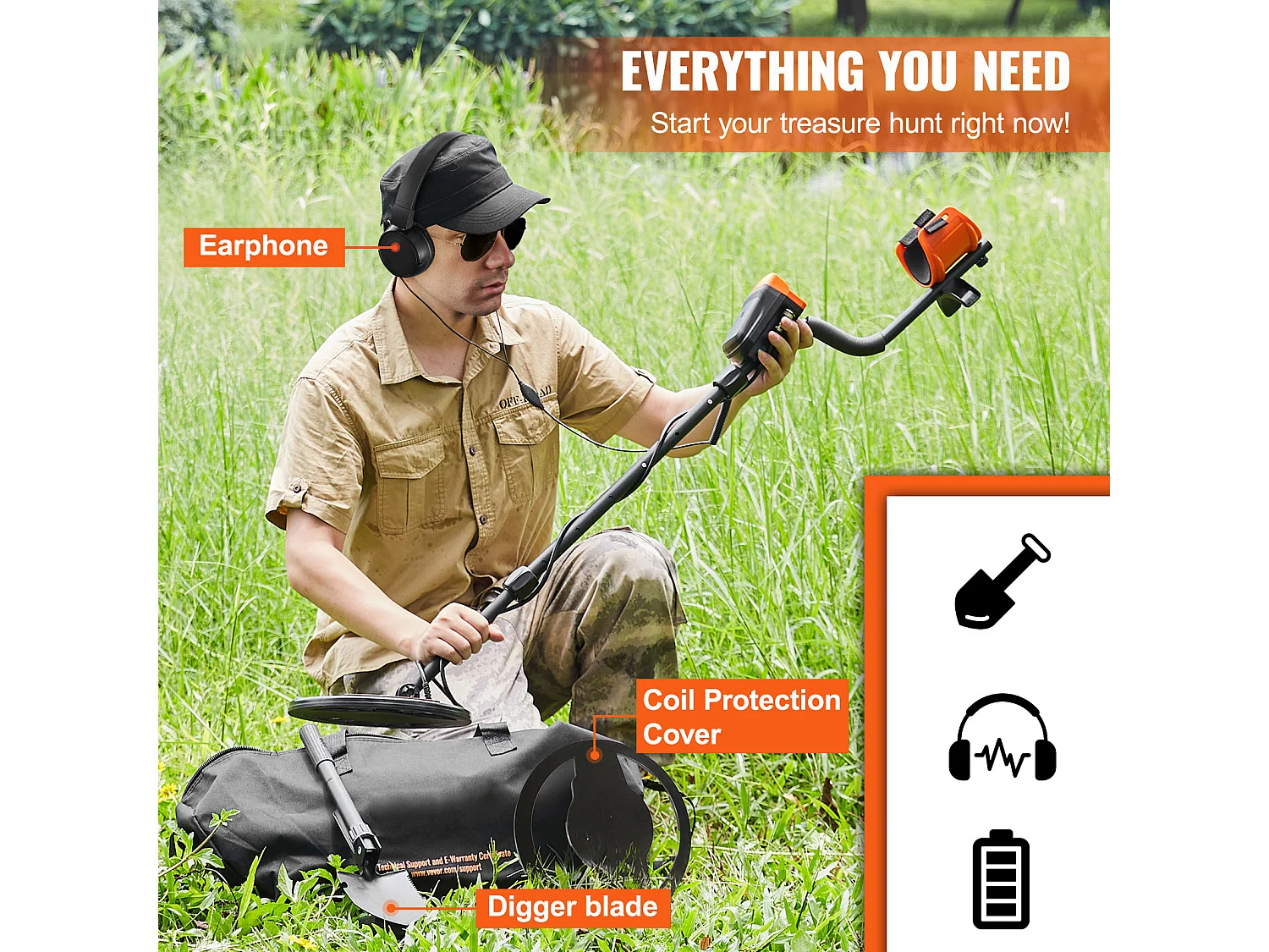 Détecteur de Métaux SucceBuy, 10 » IP68 Waterproof, Détecteur d'Or Professionnel pour Adultes, Noir