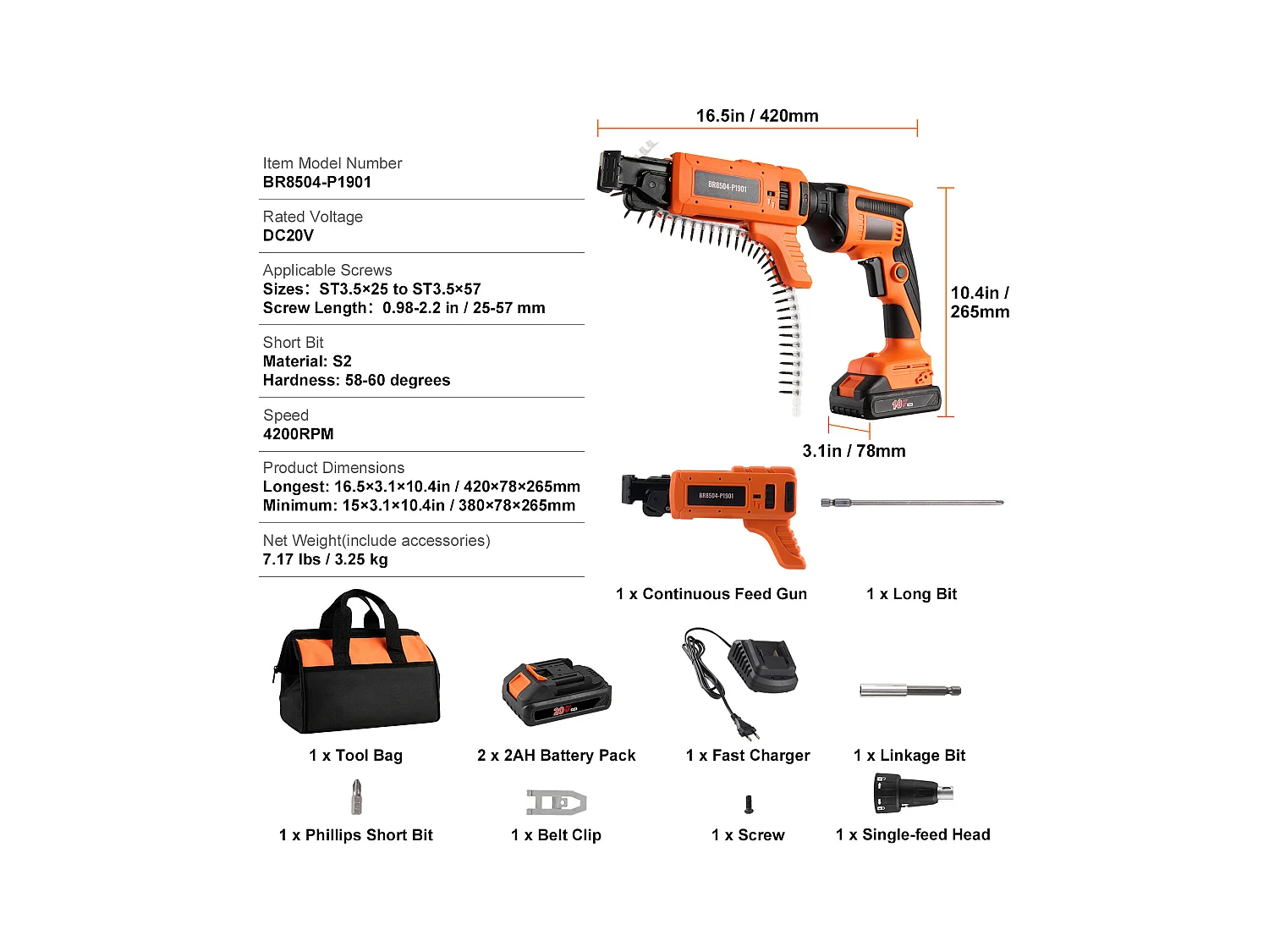 Pistolet à vis pour cloisons sèches SucceBuy à alimentation automatique 20 V Max Kit 4 200 tr/min