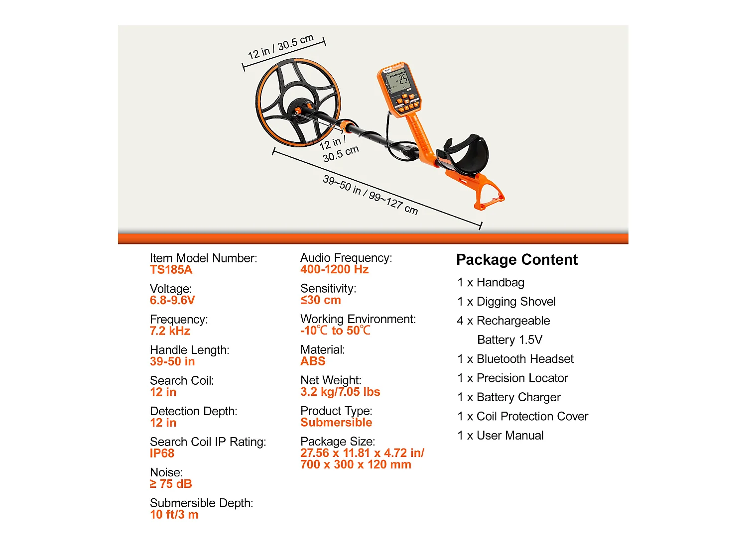 Détecteur de Métaux Étanche SucceBuy, Détecteur d'Or Rechargeable, Bobine de 12 Pouces, Professionnel