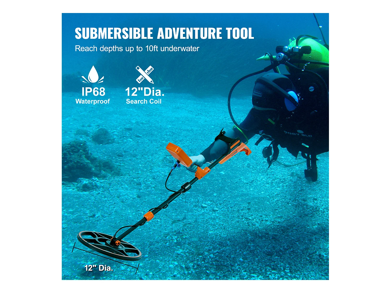 Détecteur de Métaux Étanche SucceBuy, Détecteur d'Or Rechargeable, Bobine de 12 Pouces, Professionnel