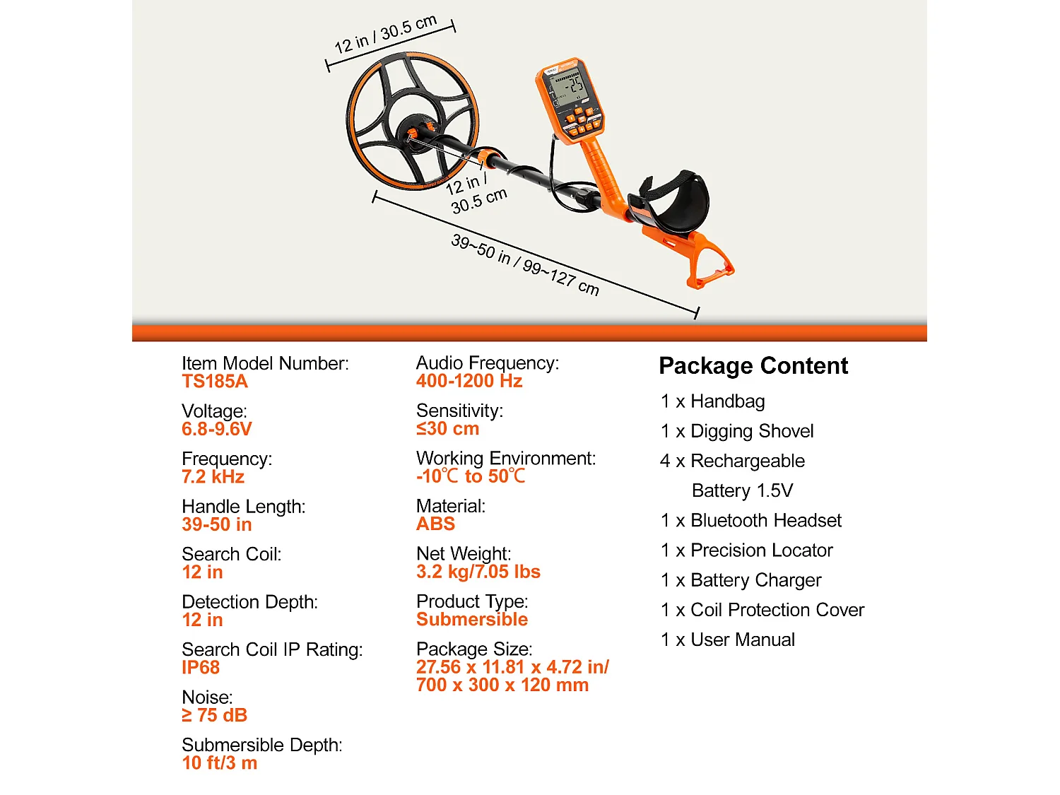 Détecteur de Métaux Étanche SucceBuy, Détecteur d'Or Rechargeable, Bobine de 12 Pouces, Professionnel