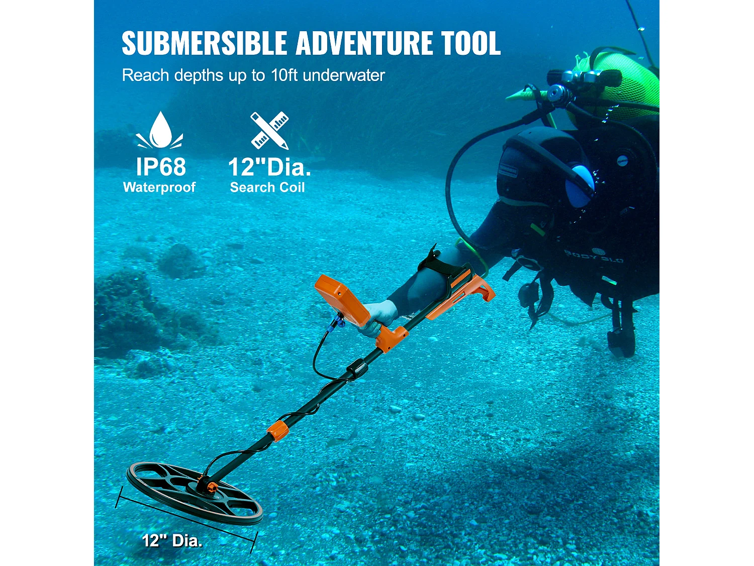 Détecteur de Métaux Étanche SucceBuy, Détecteur d'Or Rechargeable, Bobine de 12 Pouces, Professionnel