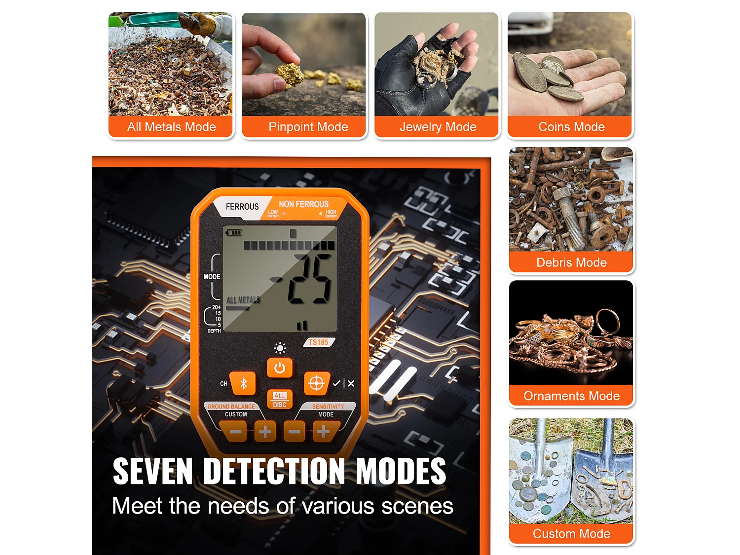 Détecteur de Métaux Étanche SucceBuy, Détecteur d'Or Rechargeable, Bobine de 12 Pouces, Professionnel