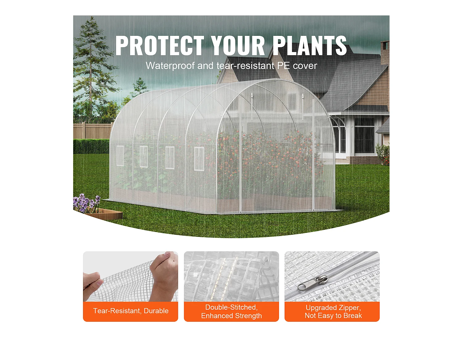 Serre Tunnel SucceBuy, 4,45 x 1,95 x 1,90 m, Cadre Galvanisé, Couverture PE, Blanc