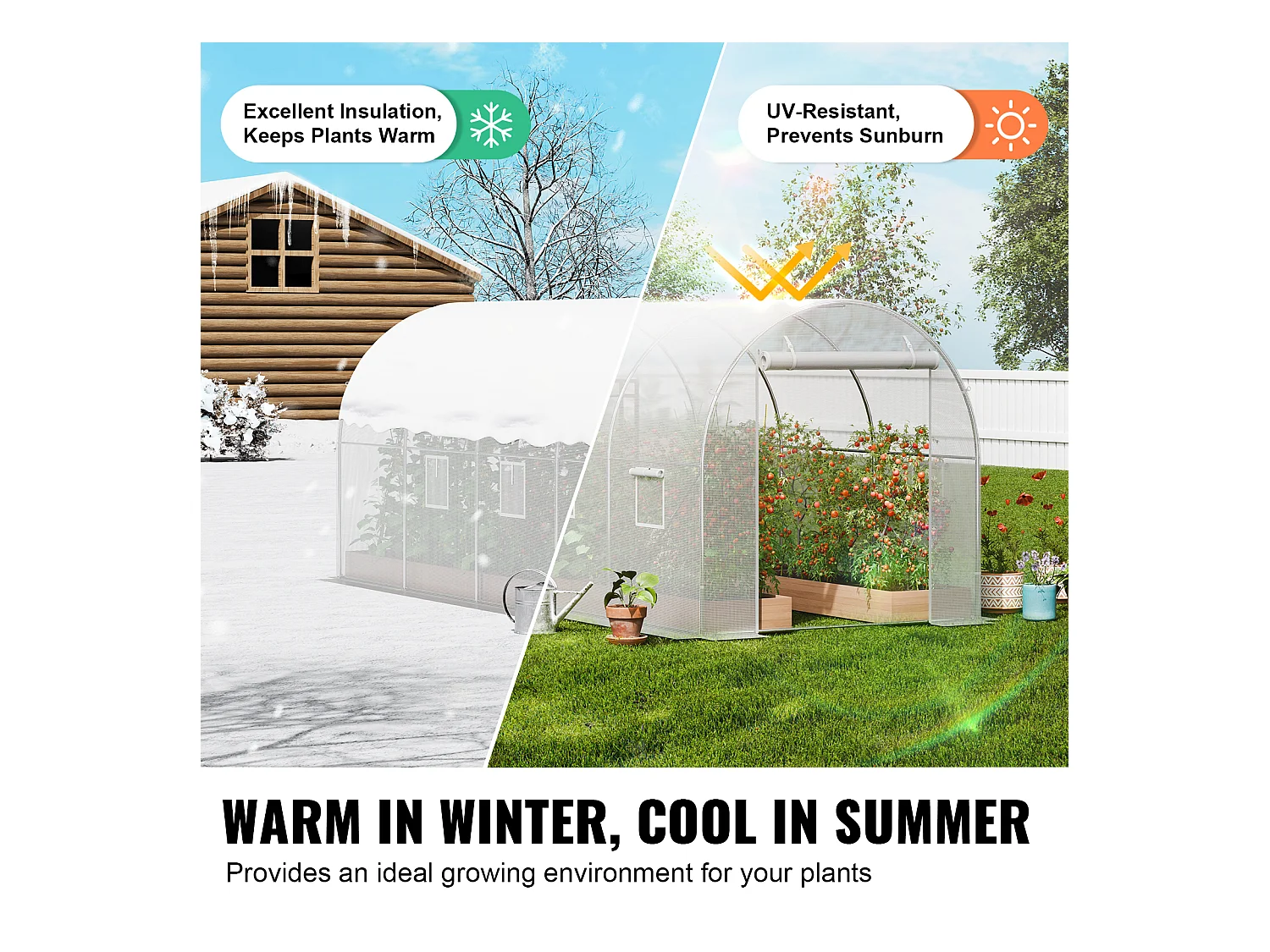 Serre Tunnel SucceBuy, 4,45 x 1,95 x 1,90 m, Cadre Galvanisé, Couverture PE, Blanc