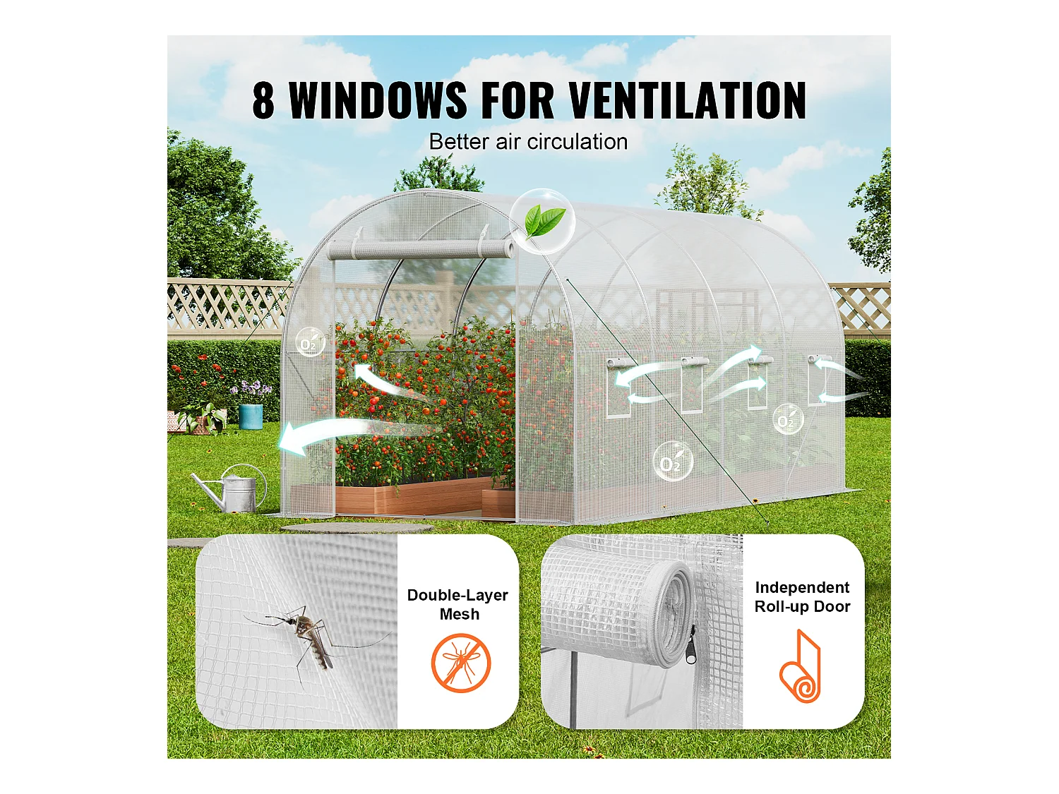 Serre Tunnel SucceBuy, 4,45 x 1,95 x 1,90 m, Cadre Galvanisé, Couverture PE, Blanc