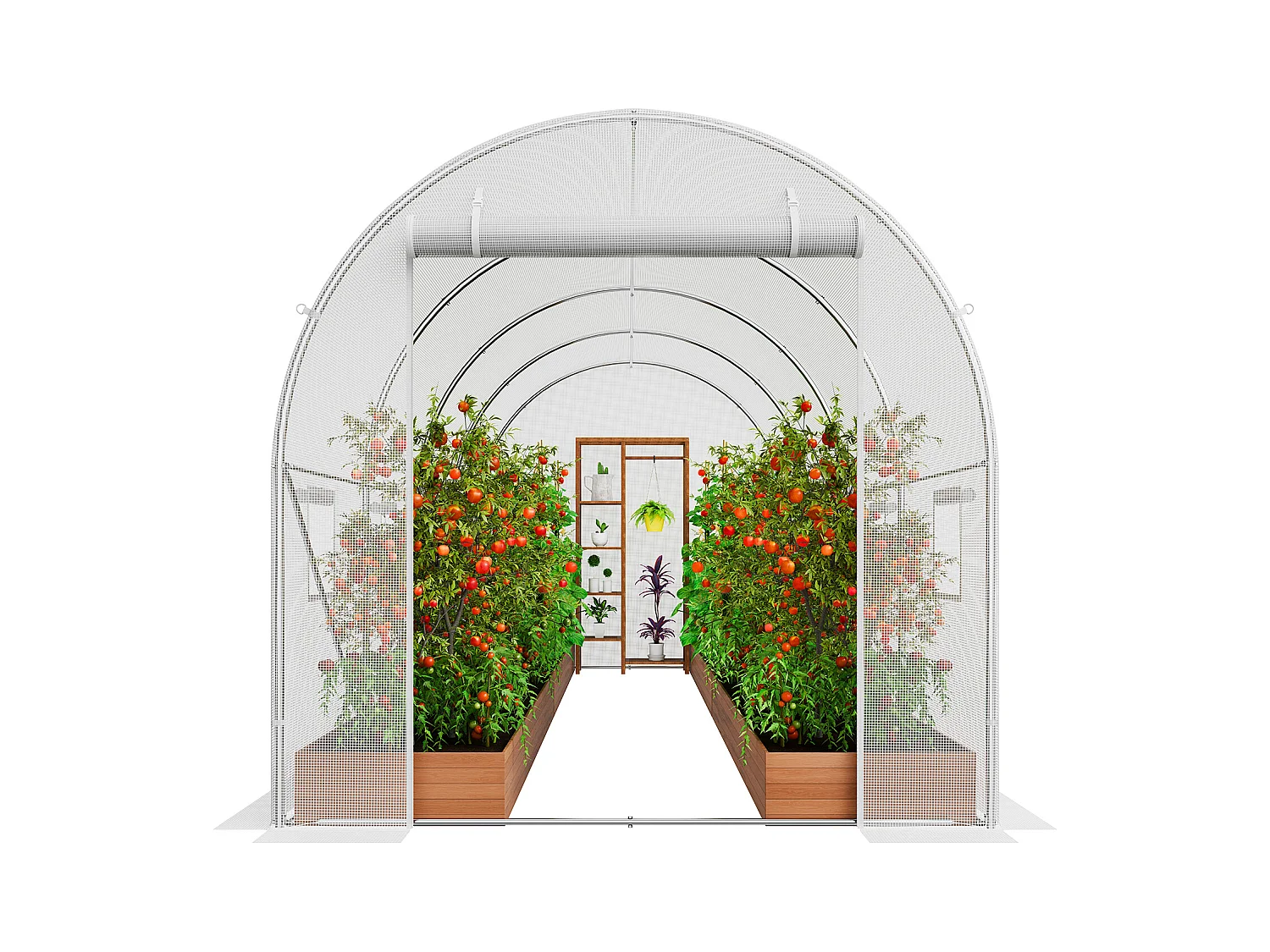 Serre Tunnel SucceBuy, 4,45 x 1,95 x 1,90 m, Cadre Galvanisé, Couverture PE, Blanc