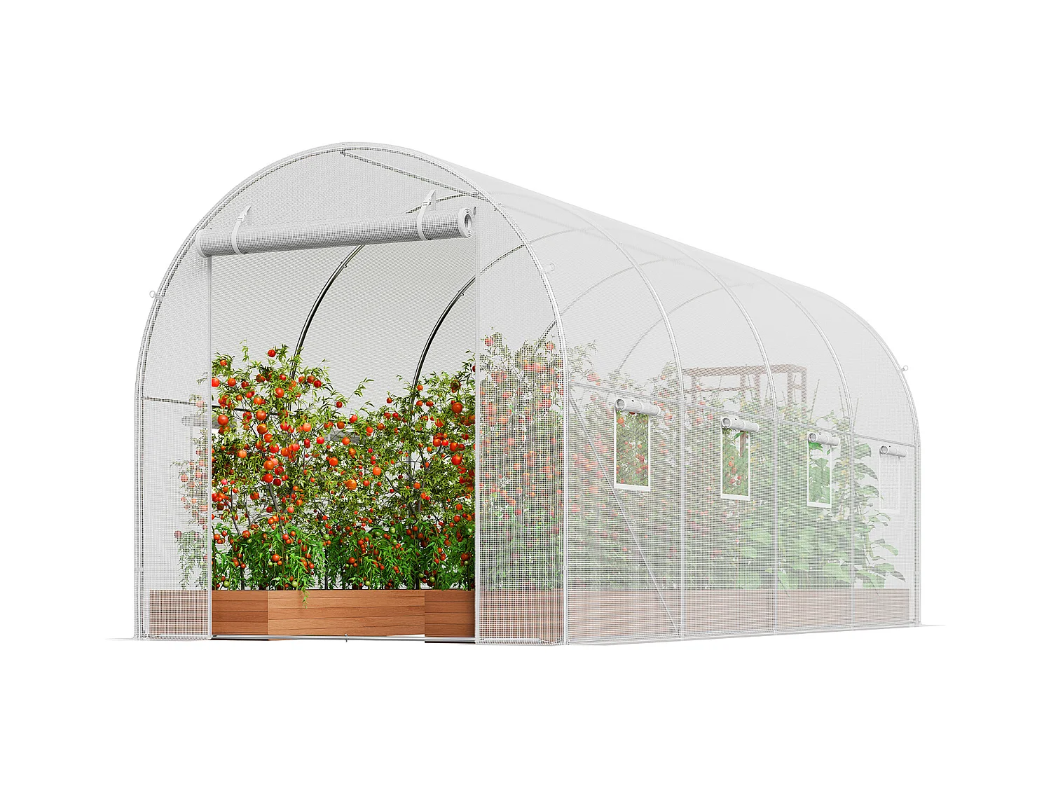 Serre Tunnel SucceBuy, 4,45 x 1,95 x 1,90 m, Cadre Galvanisé, Couverture PE, Blanc