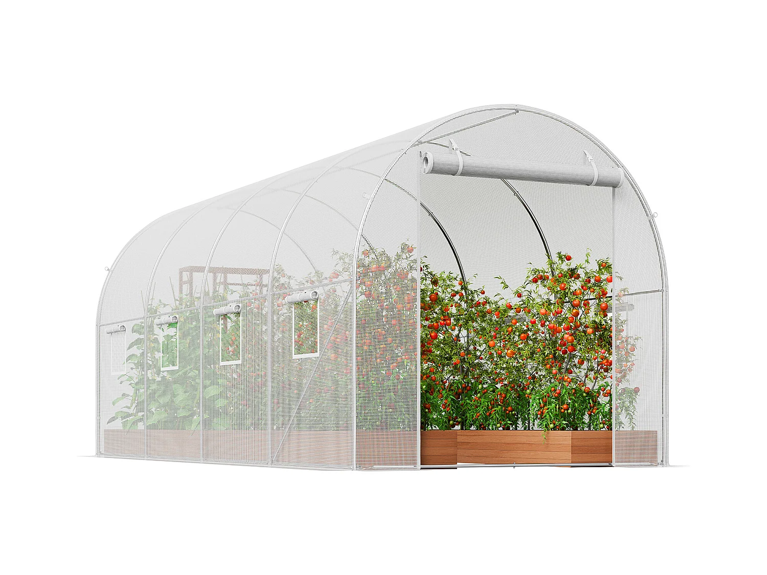 Serre Tunnel SucceBuy, 4,45 x 1,95 x 1,90 m, Cadre Galvanisé, Couverture PE, Blanc