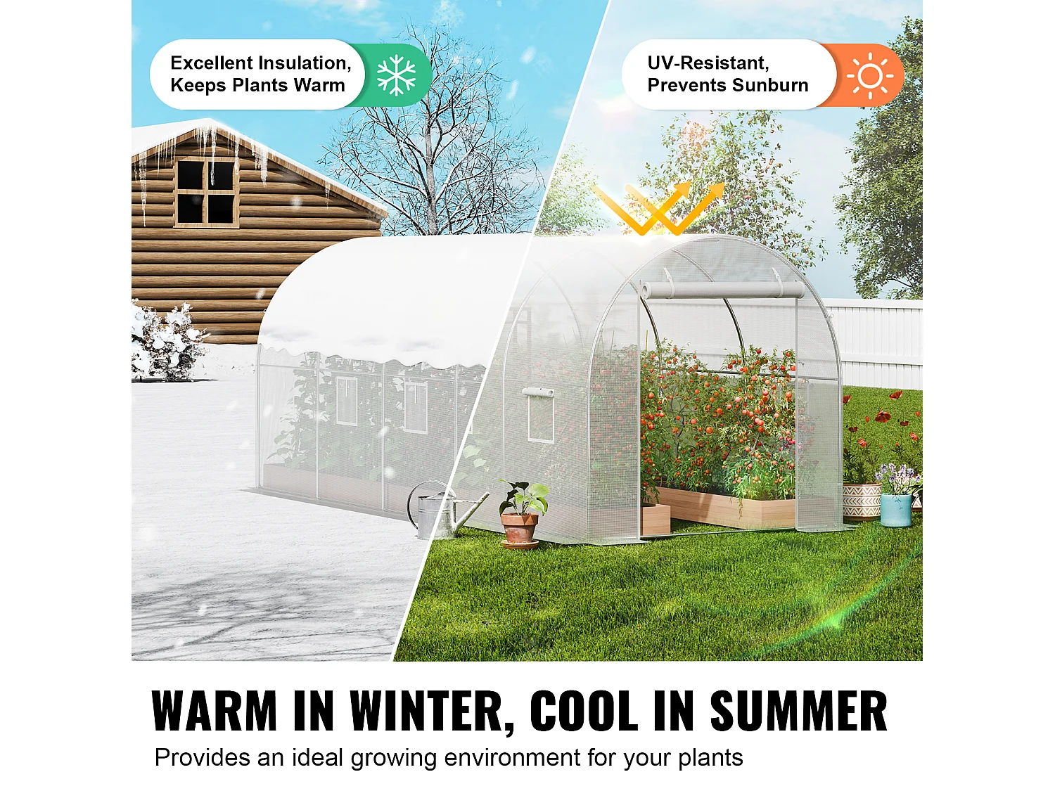 Begehbares Tunnelgewächshaus SucceBuy , 4,45 x 1,95 x 1,90 m, Verzinkter Rahmen, PE-Abdeckung, weiß