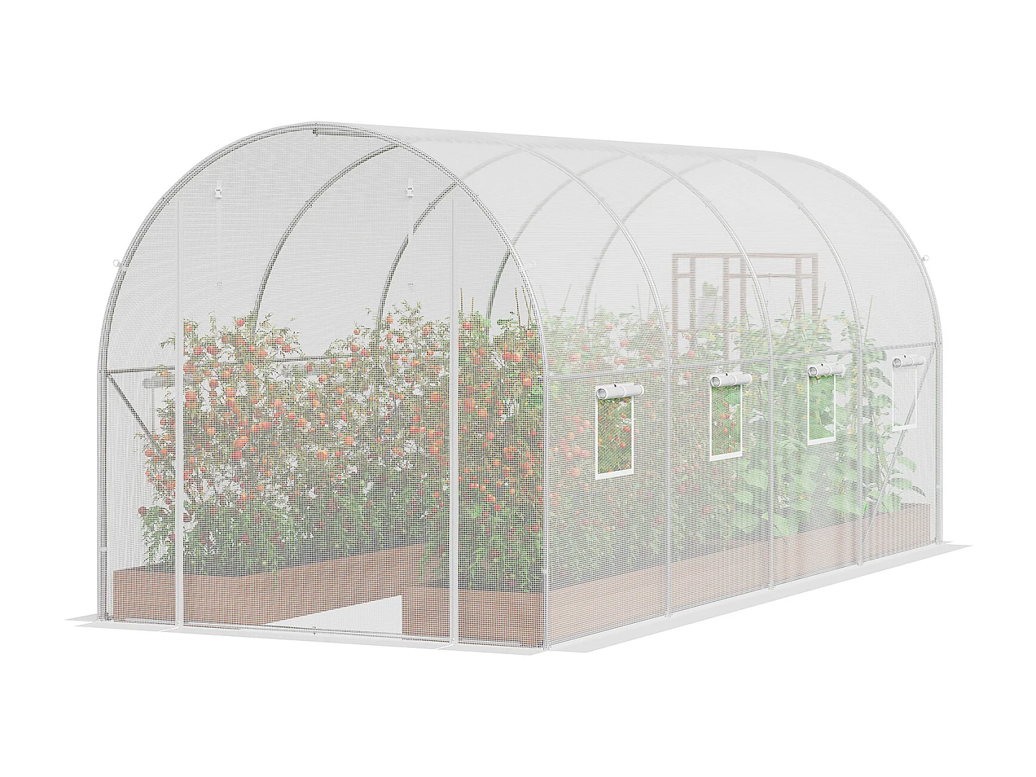 Begehbares Tunnelgewächshaus SucceBuy , 4,45 x 1,95 x 1,90 m, Verzinkter Rahmen, PE-Abdeckung, weiß