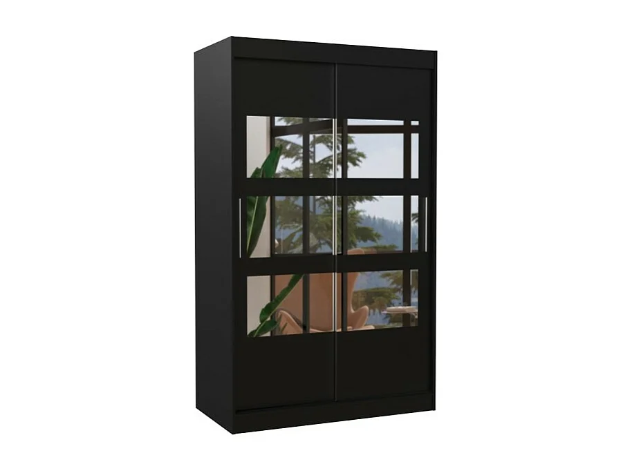 Armoire Solvado (120cm)/portes coulissantes/miroir/Noir