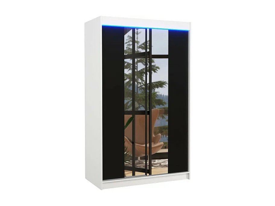Kleiderschrank Darvin (120cm)/Schiebetüren/Spiegel/LED/Weiss&Schwarz