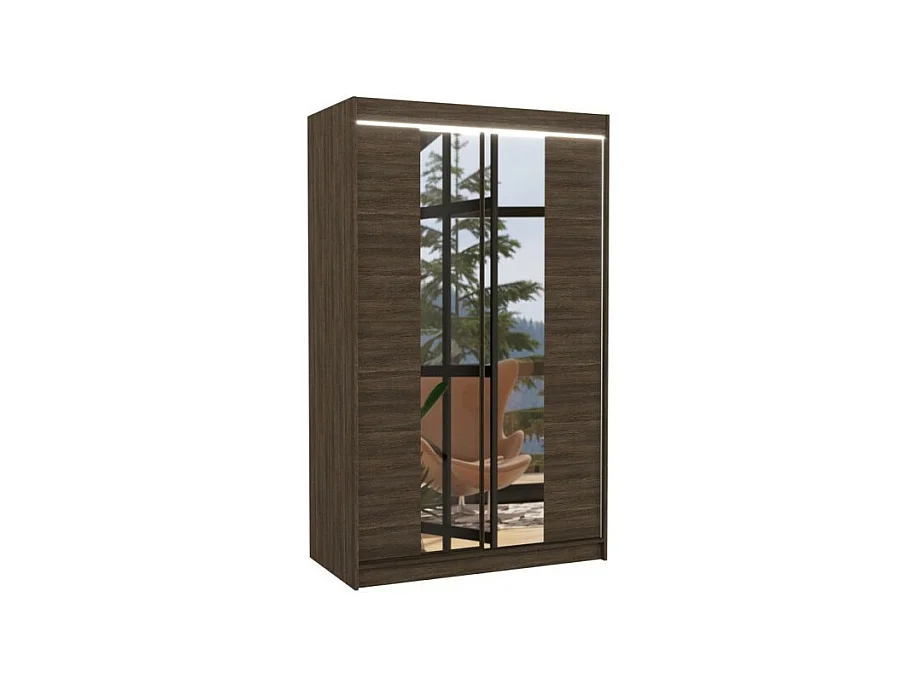 Armoire Darvin (120cm)/portes coulissantes/miroir/LED/Marron
