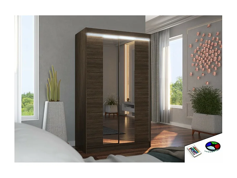 Kleiderschrank Darvin (120cm)/Schiebetüren/Spiegel/LED/Braun