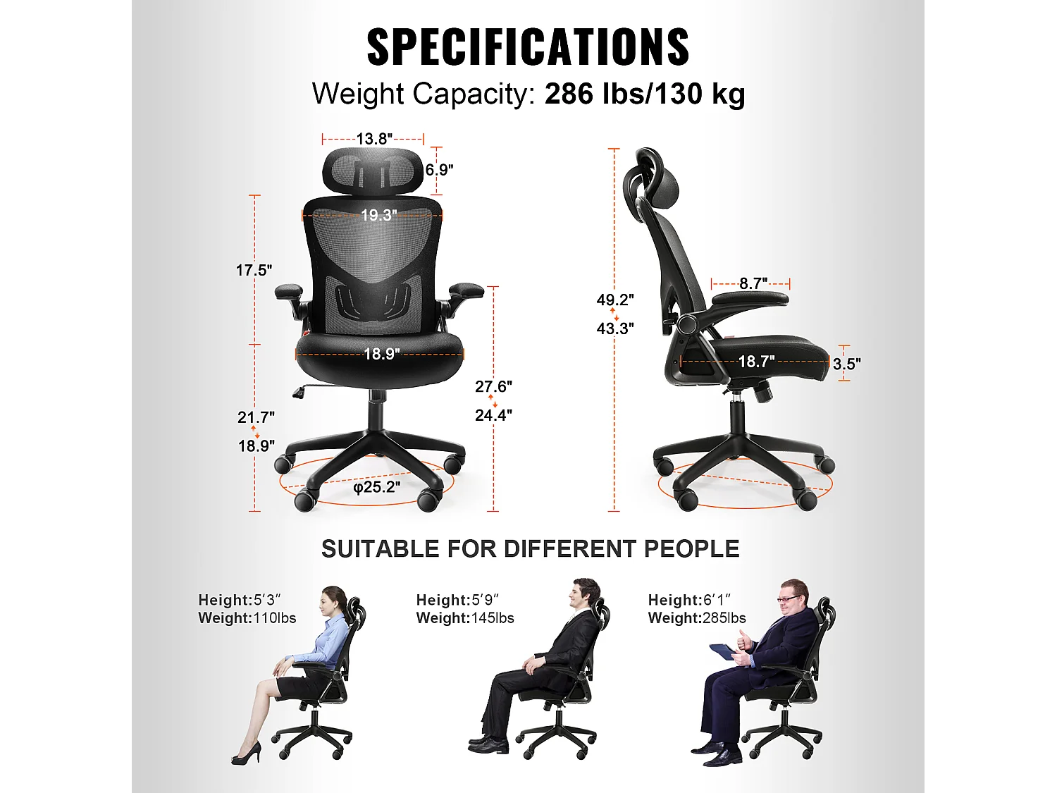 Chaise de Bureau Ergonomique SucceBuyà Haut Dossier, Appui-tête et Support lombaire Réglables