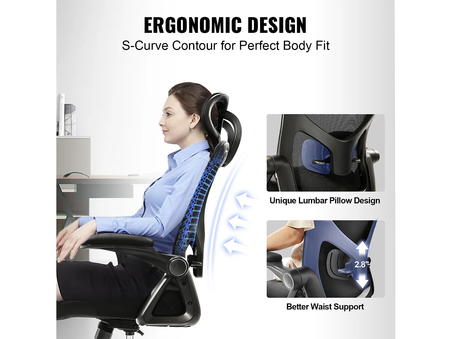 Chaise de Bureau Ergonomique SucceBuyà Haut Dossier, Appui-tête et Support lombaire Réglables