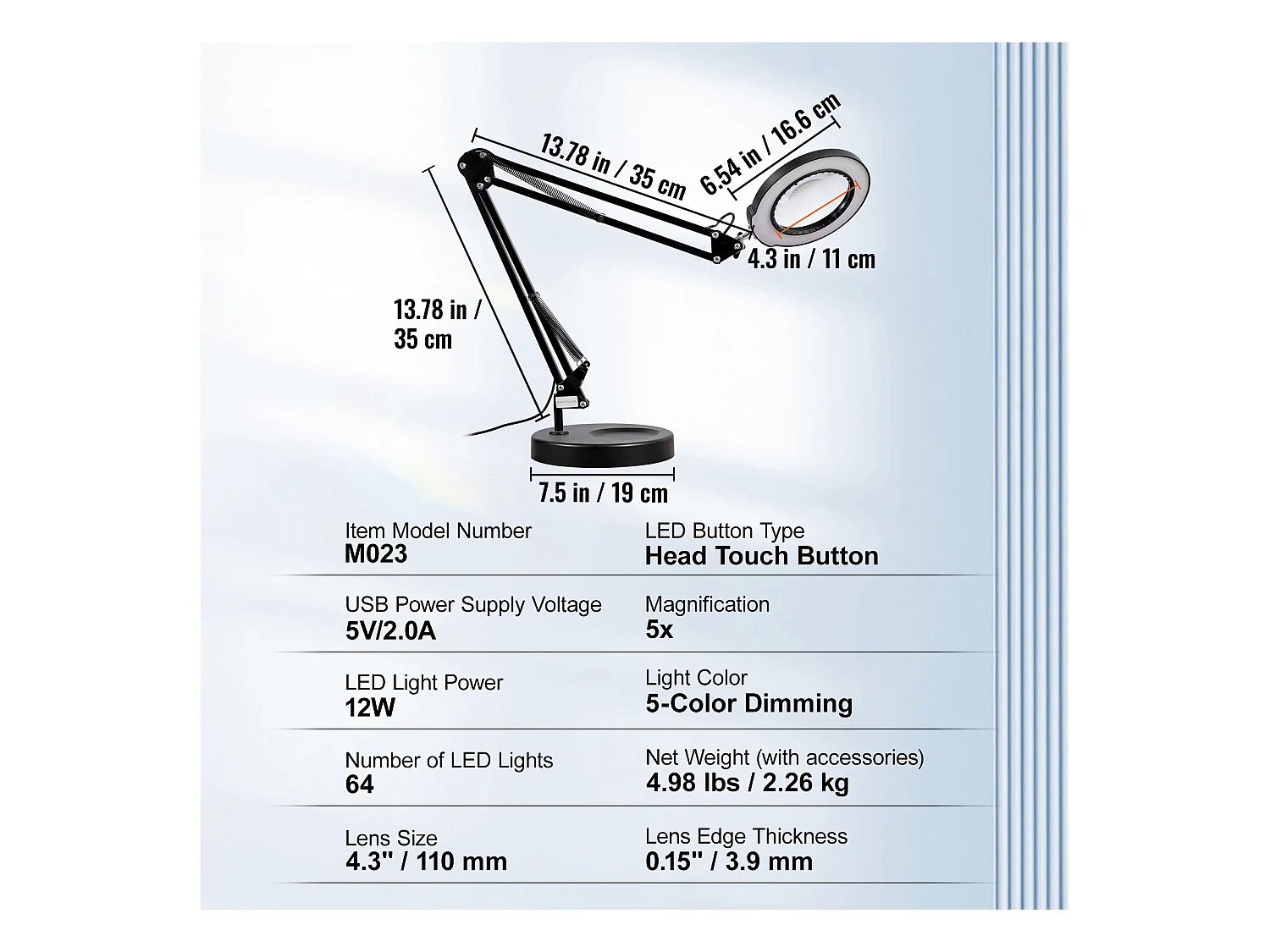 Lampe de bureau Lentille de 11 cm, Lampe Loupe SucceBuy 5X avec Lumière et Base, 5 Options de Couleur
