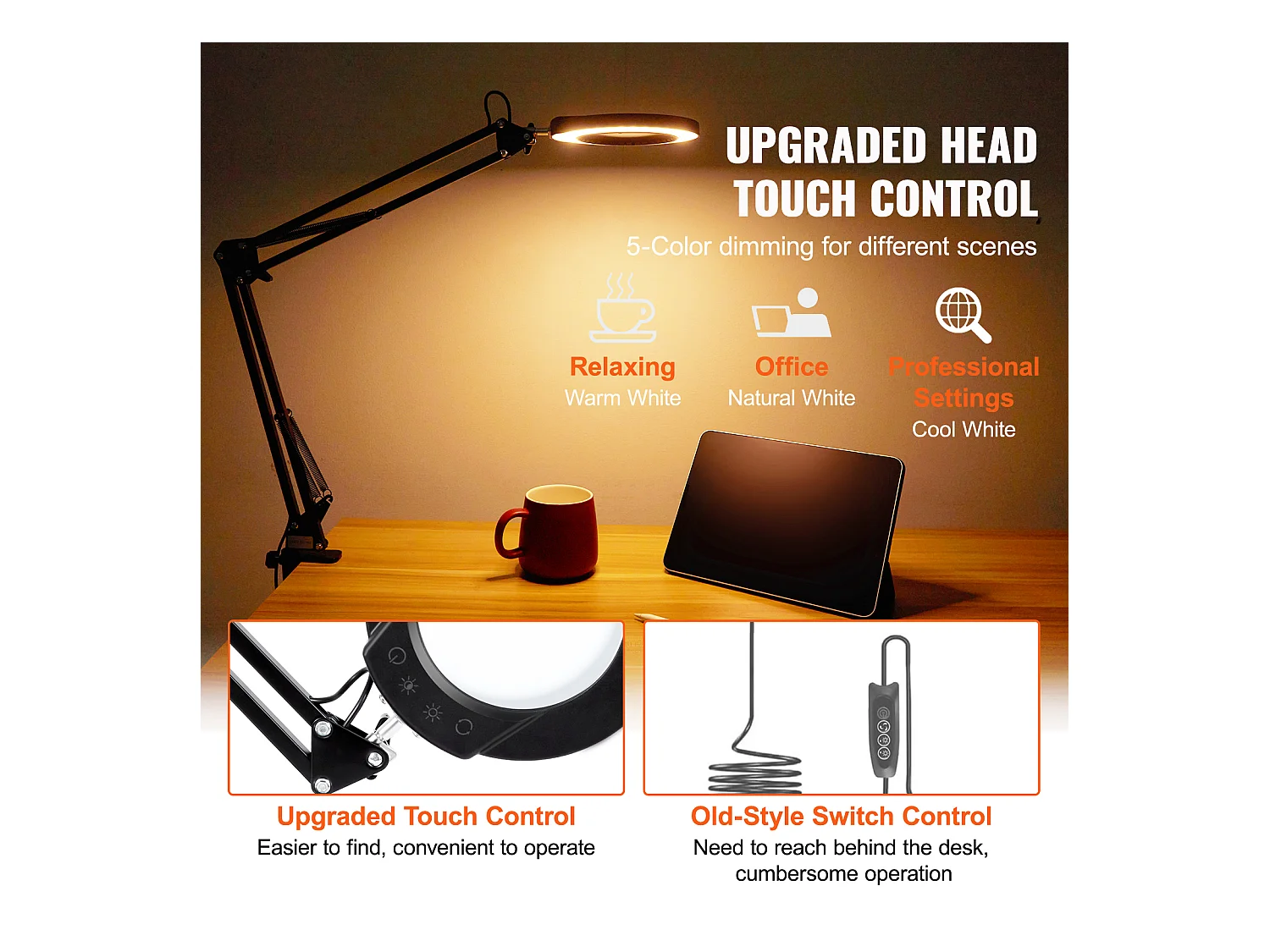 Lampe de bureau Lentille de 11 cm, Lampe Loupe SucceBuy 5X avec Lumière et Base, 5 Options de Couleur