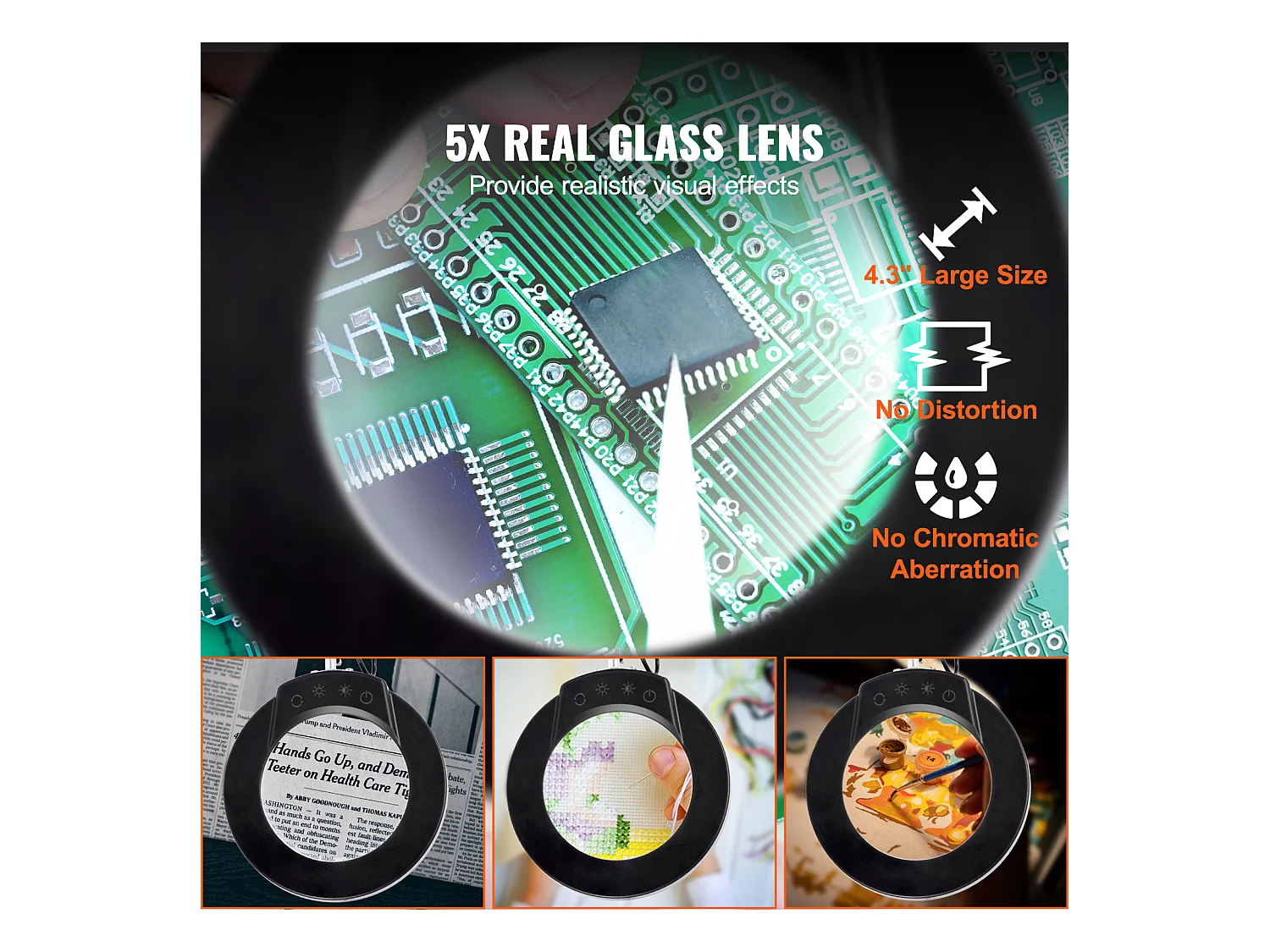 Lampe de bureau Lentille de 11 cm, Lampe Loupe SucceBuy 5X avec Lumière et Base, 5 Options de Couleur