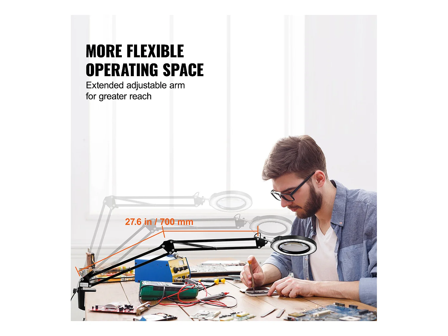 Lampe de bureau Lentille de 11 cm, Lampe Loupe SucceBuy 5X avec Lumière et Base, 5 Options de Couleur