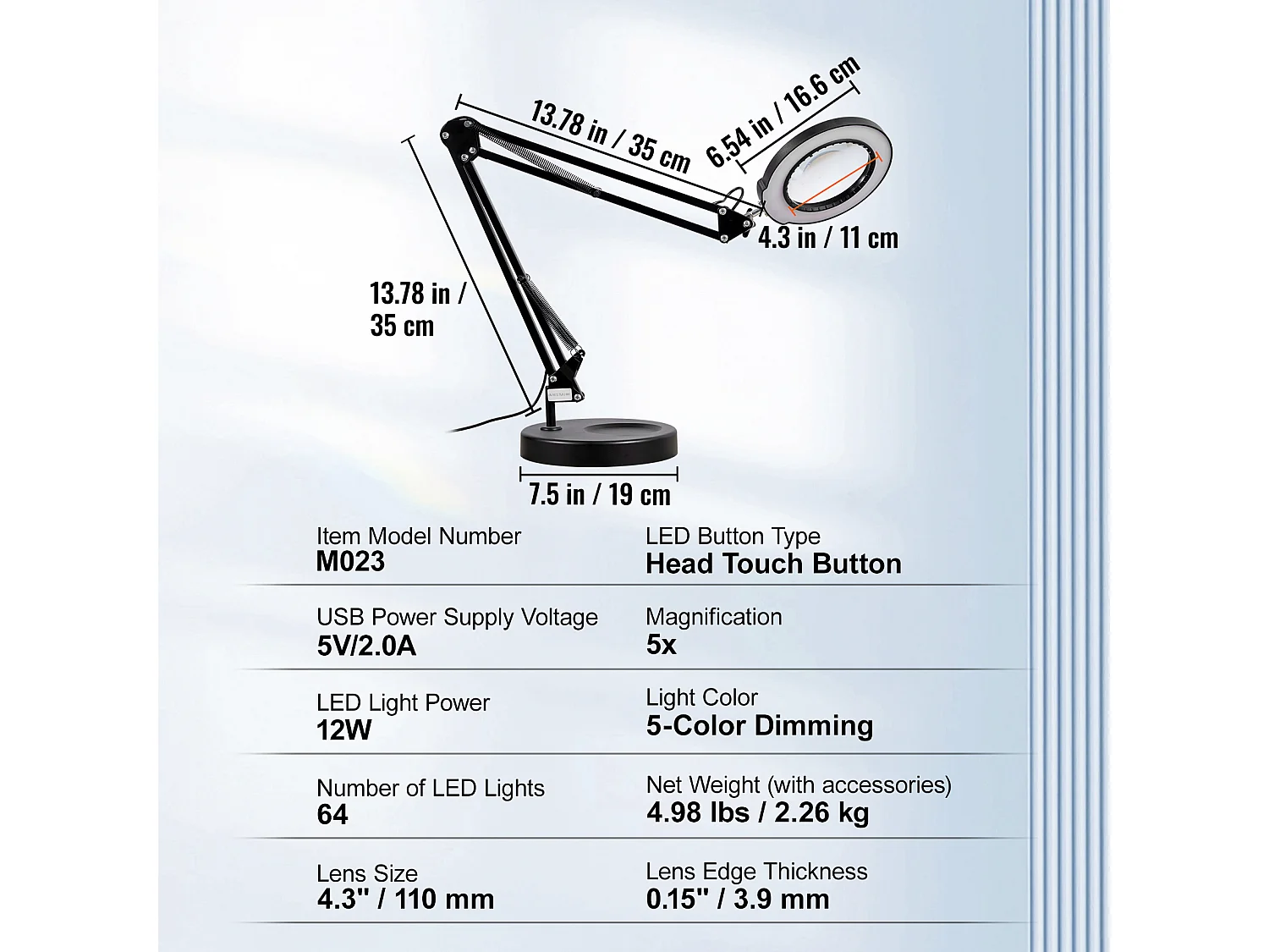 Lampe de bureau Lentille de 11 cm, Lampe Loupe SucceBuy 5X avec Lumière et Base, 5 Options de Couleur