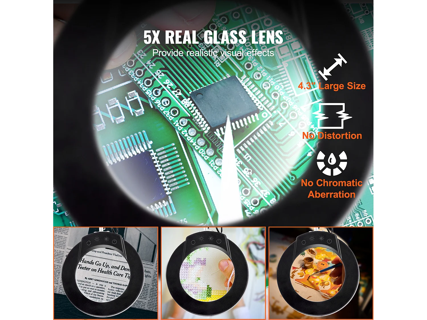 Lampe de bureau Lentille de 11 cm, Lampe Loupe SucceBuy 5X avec Lumière et Base, 5 Options de Couleur