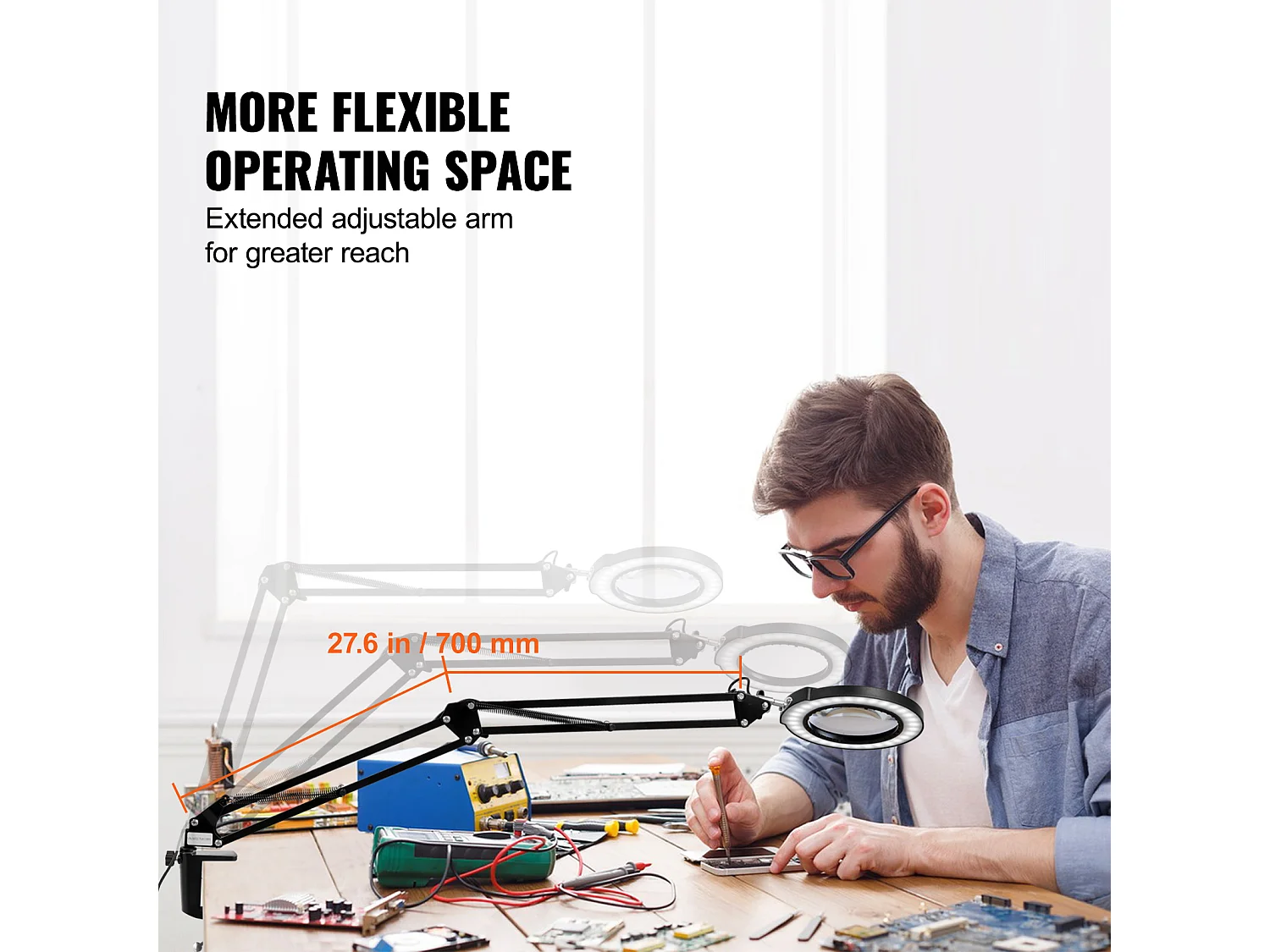 Lampe de bureau Lentille de 11 cm, Lampe Loupe SucceBuy 5X avec Lumière et Base, 5 Options de Couleur