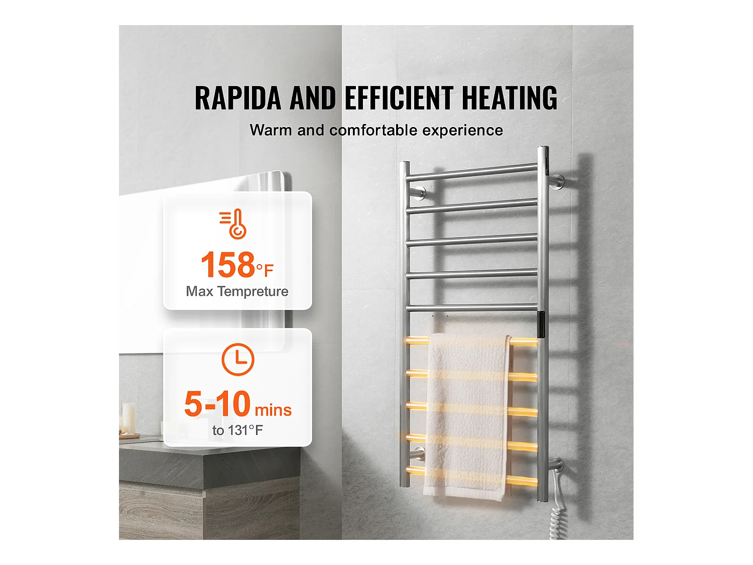 EMKE Sèche SucceBuy Porte-Serviettes Chauffant à 10 Barres - Argent, Salle de Bain