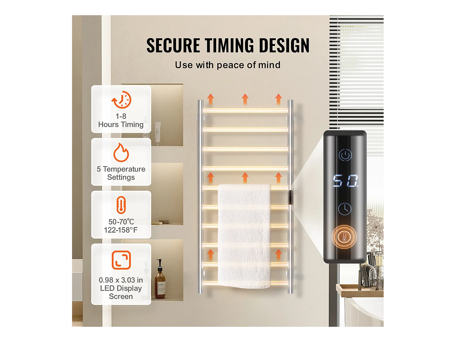 EMKE Sèche SucceBuy Porte-Serviettes Chauffant à 10 Barres - Argent, Salle de Bain