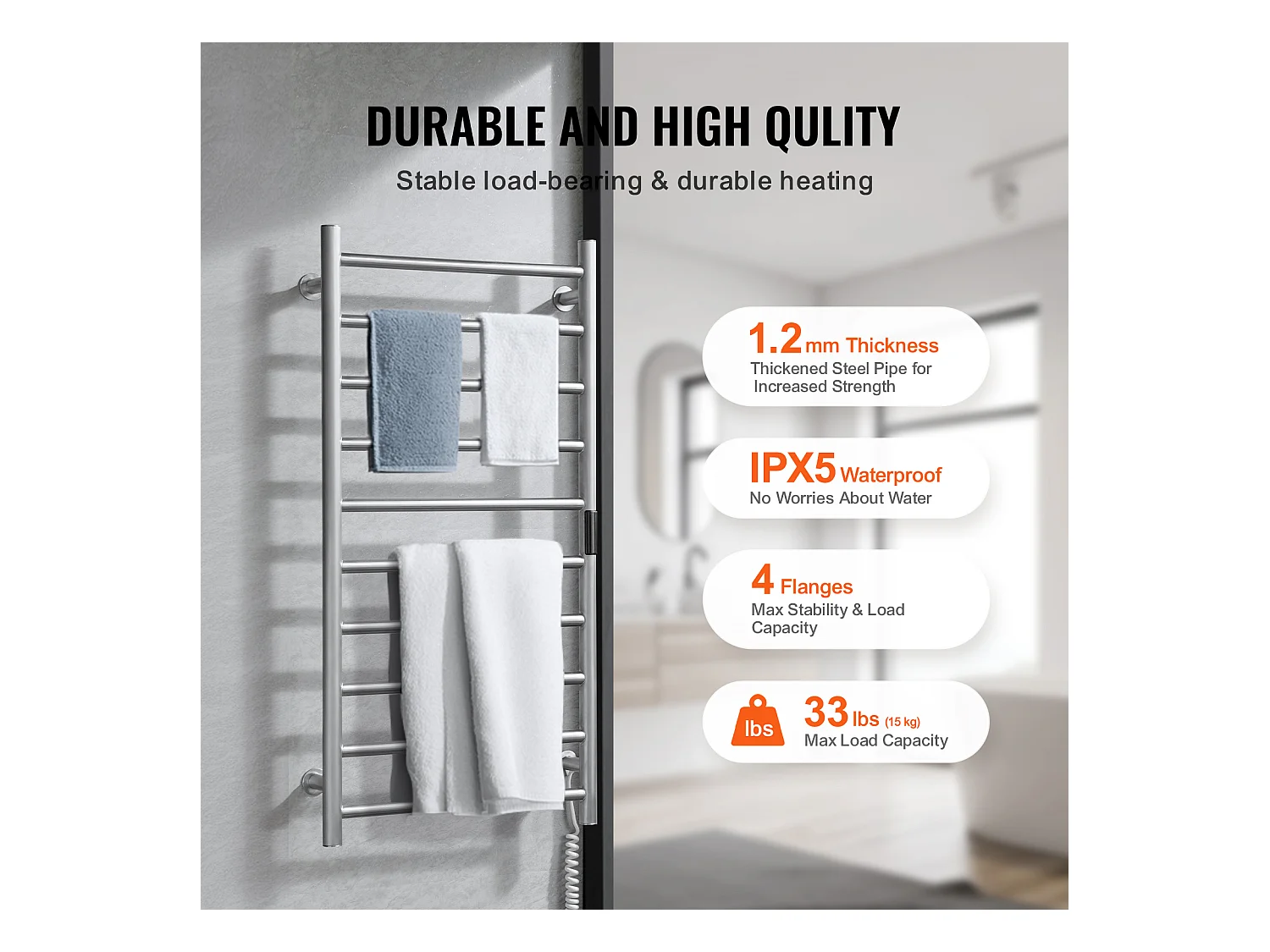 EMKE Sèche SucceBuy Porte-Serviettes Chauffant à 10 Barres - Argent, Salle de Bain