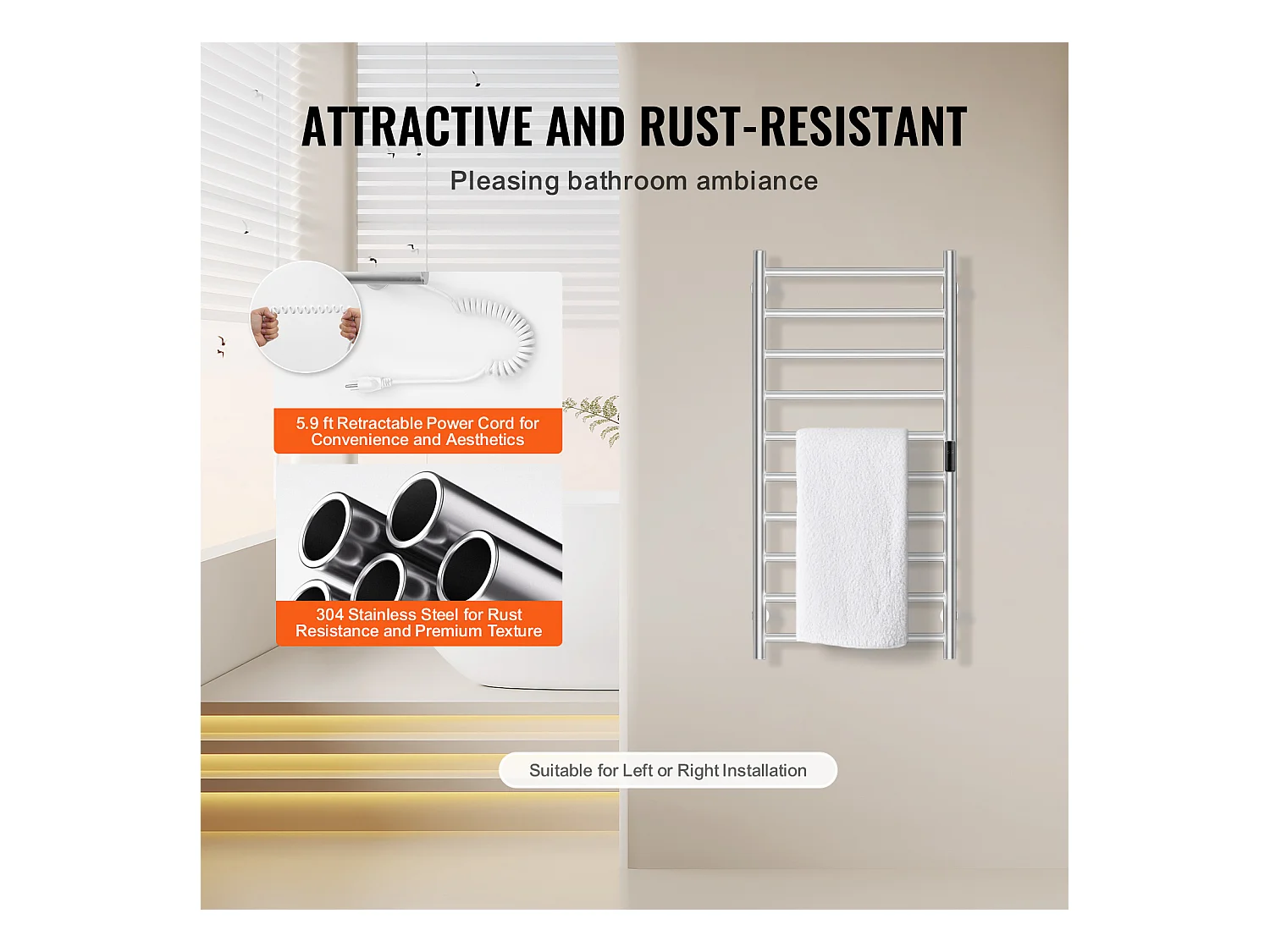 EMKE Sèche SucceBuy Porte-Serviettes Chauffant à 10 Barres - Argent, Salle de Bain