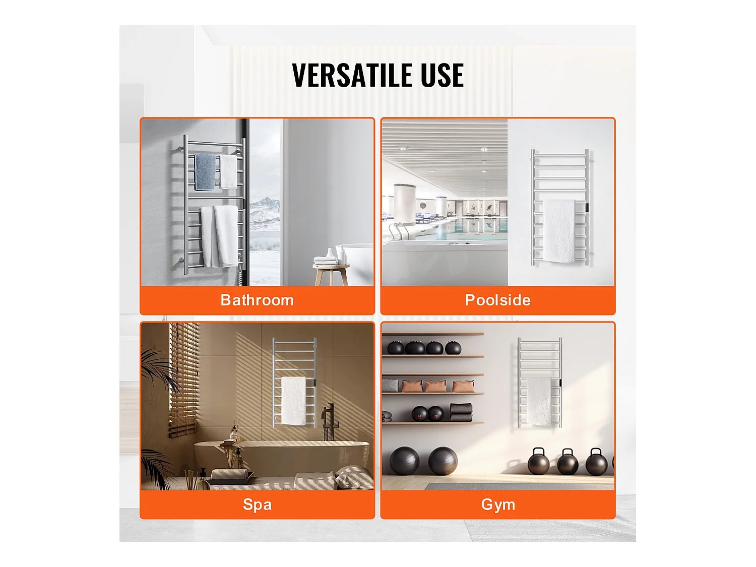 EMKE Sèche SucceBuy Porte-Serviettes Chauffant à 10 Barres - Argent, Salle de Bain