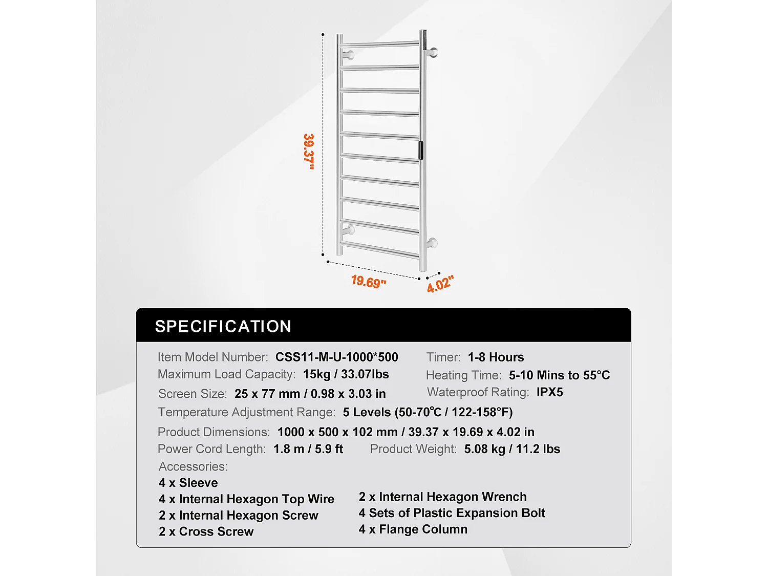 EMKE Sèche SucceBuy Porte-Serviettes Chauffant à 10 Barres - Argent, Salle de Bain
