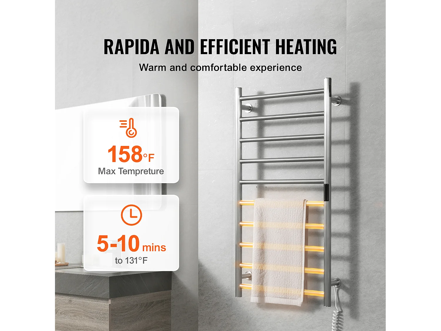 EMKE Sèche SucceBuy Porte-Serviettes Chauffant à 10 Barres - Argent, Salle de Bain