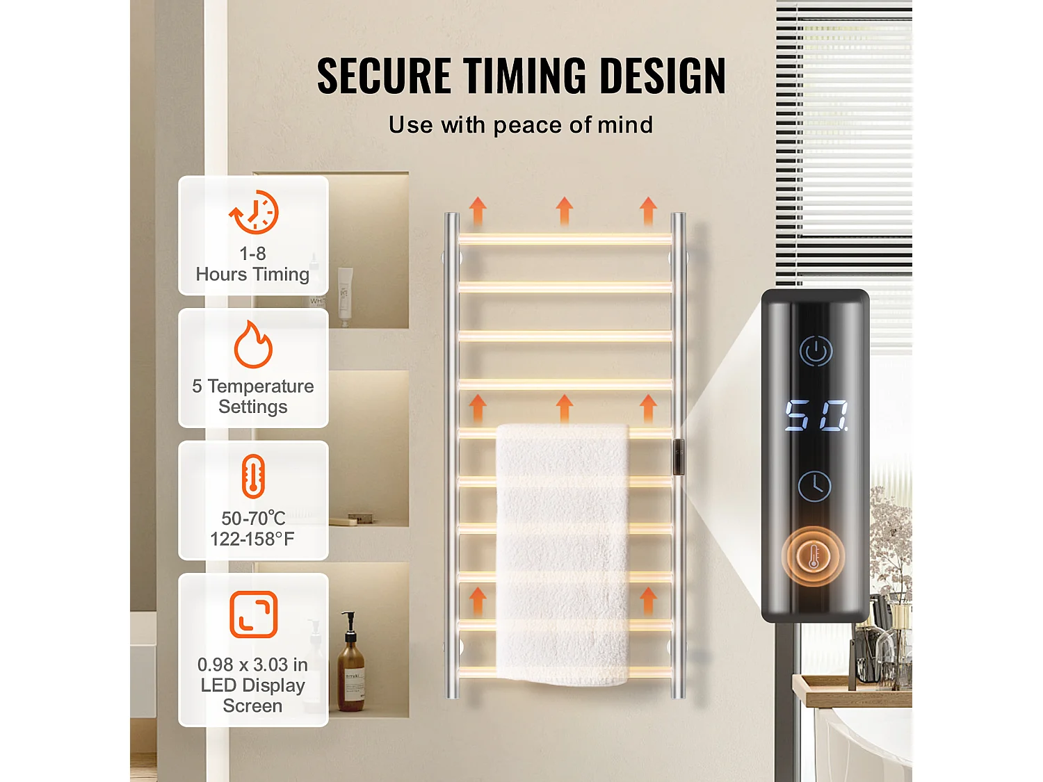 EMKE Sèche SucceBuy Porte-Serviettes Chauffant à 10 Barres - Argent, Salle de Bain