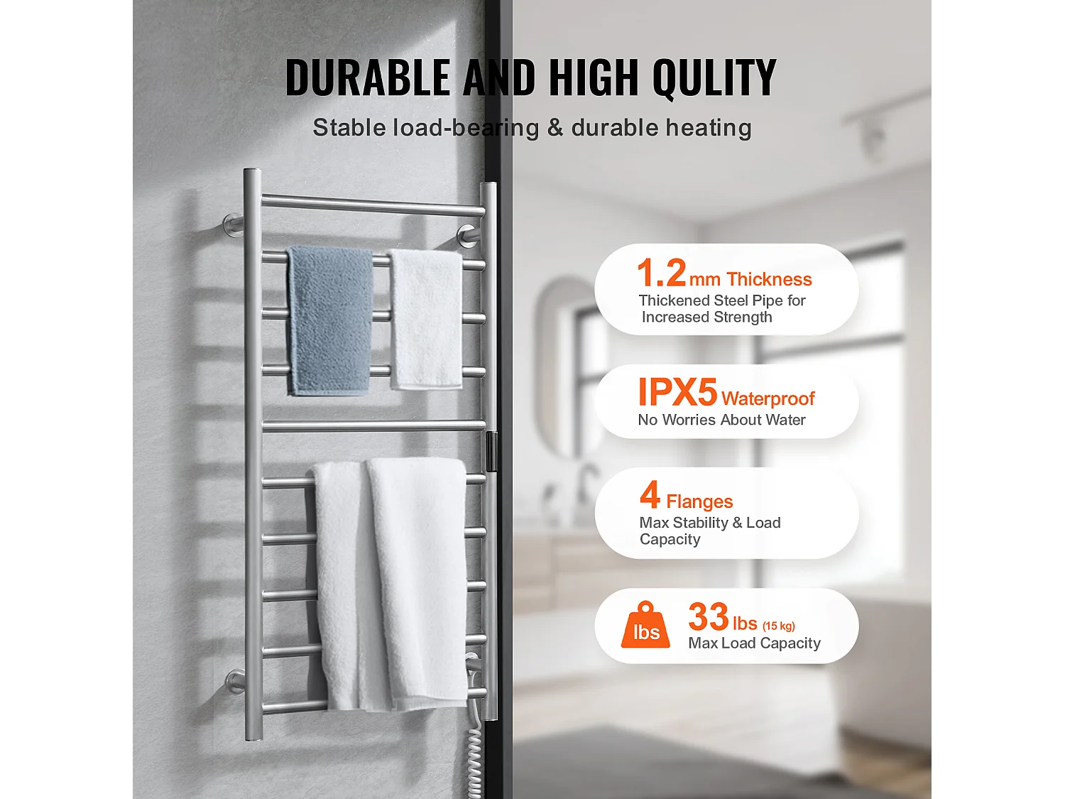 EMKE Sèche SucceBuy Porte-Serviettes Chauffant à 10 Barres - Argent, Salle de Bain