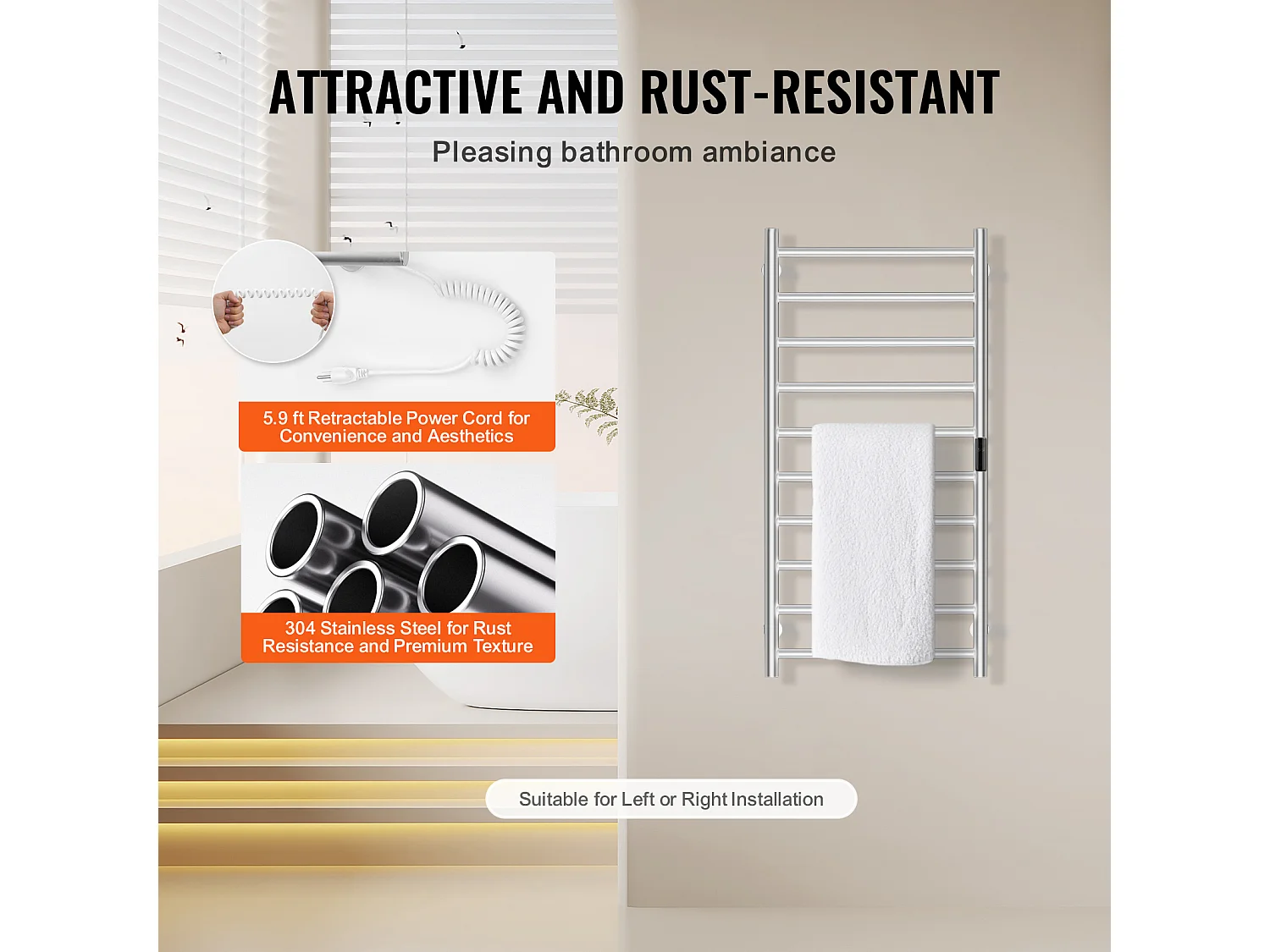 EMKE Sèche SucceBuy Porte-Serviettes Chauffant à 10 Barres - Argent, Salle de Bain