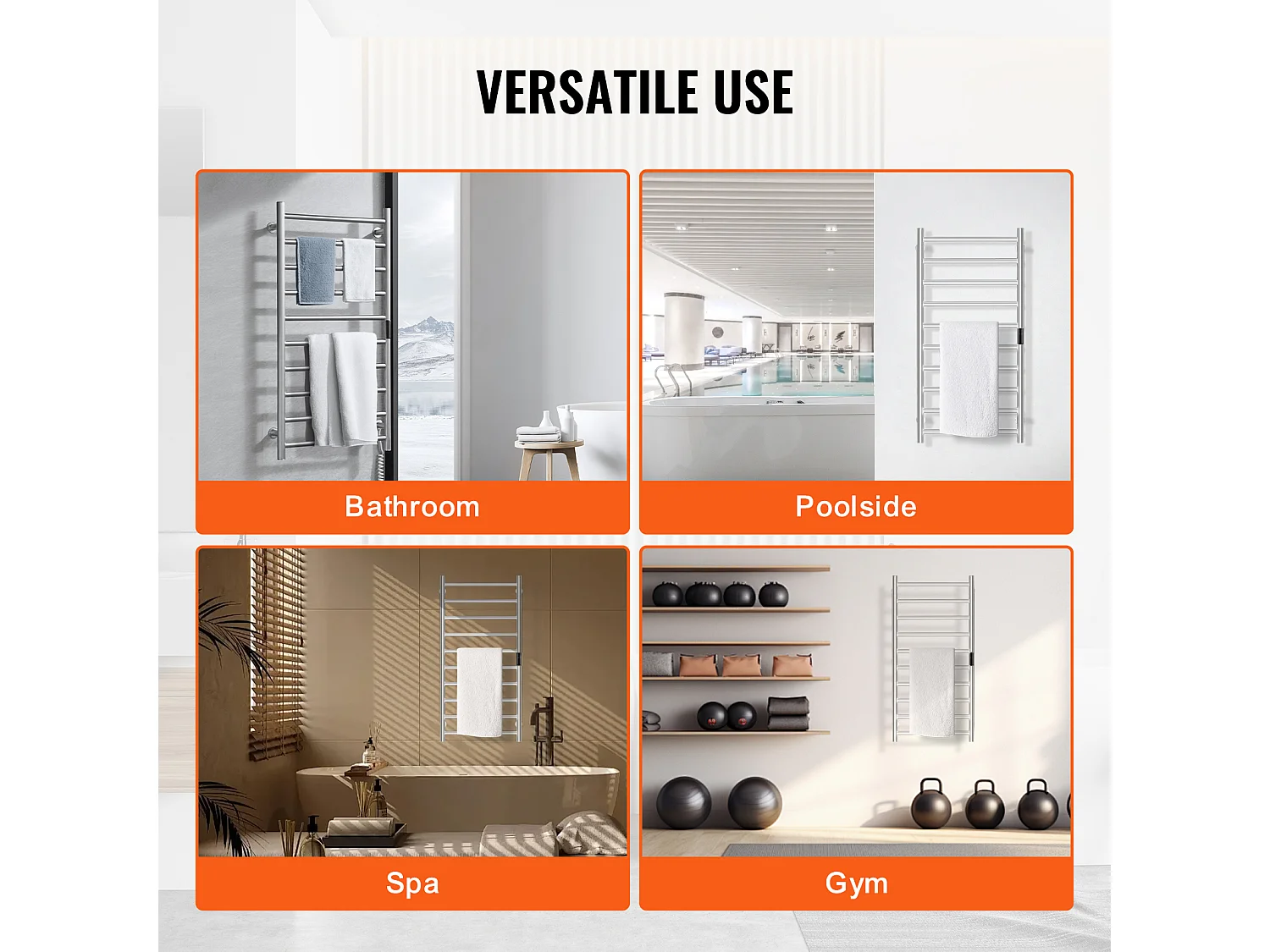 EMKE Sèche SucceBuy Porte-Serviettes Chauffant à 10 Barres - Argent, Salle de Bain